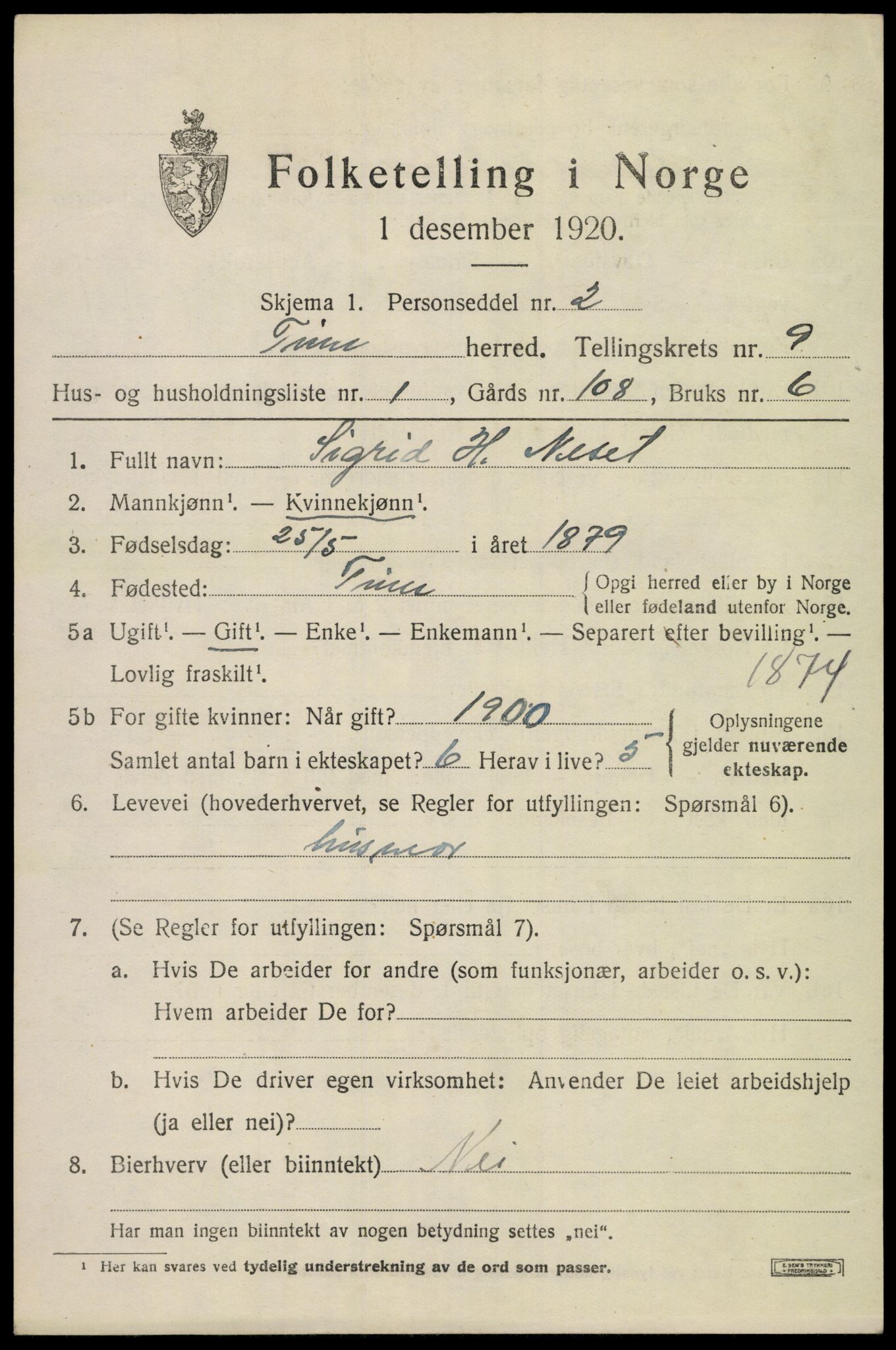 SAKO, 1920 census for Tinn, 1920, p. 5950