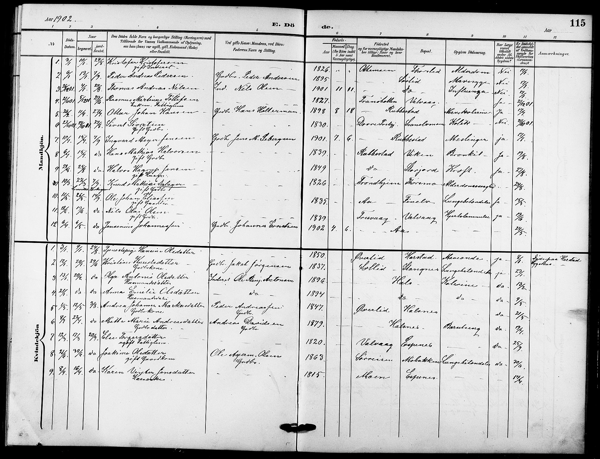 Tranøy sokneprestkontor, SATØ/S-1313/I/Ia/Iab/L0005klokker: Parish register (copy) no. 5, 1902-1919, p. 115