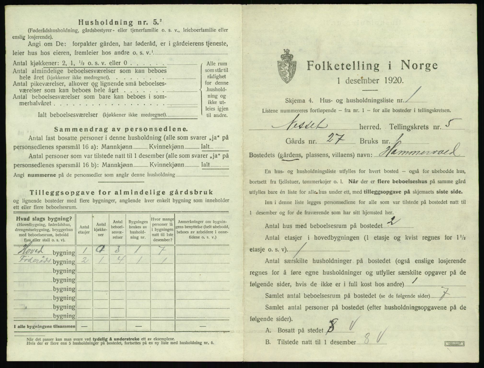 SAT, 1920 census for Nesset, 1920, p. 314