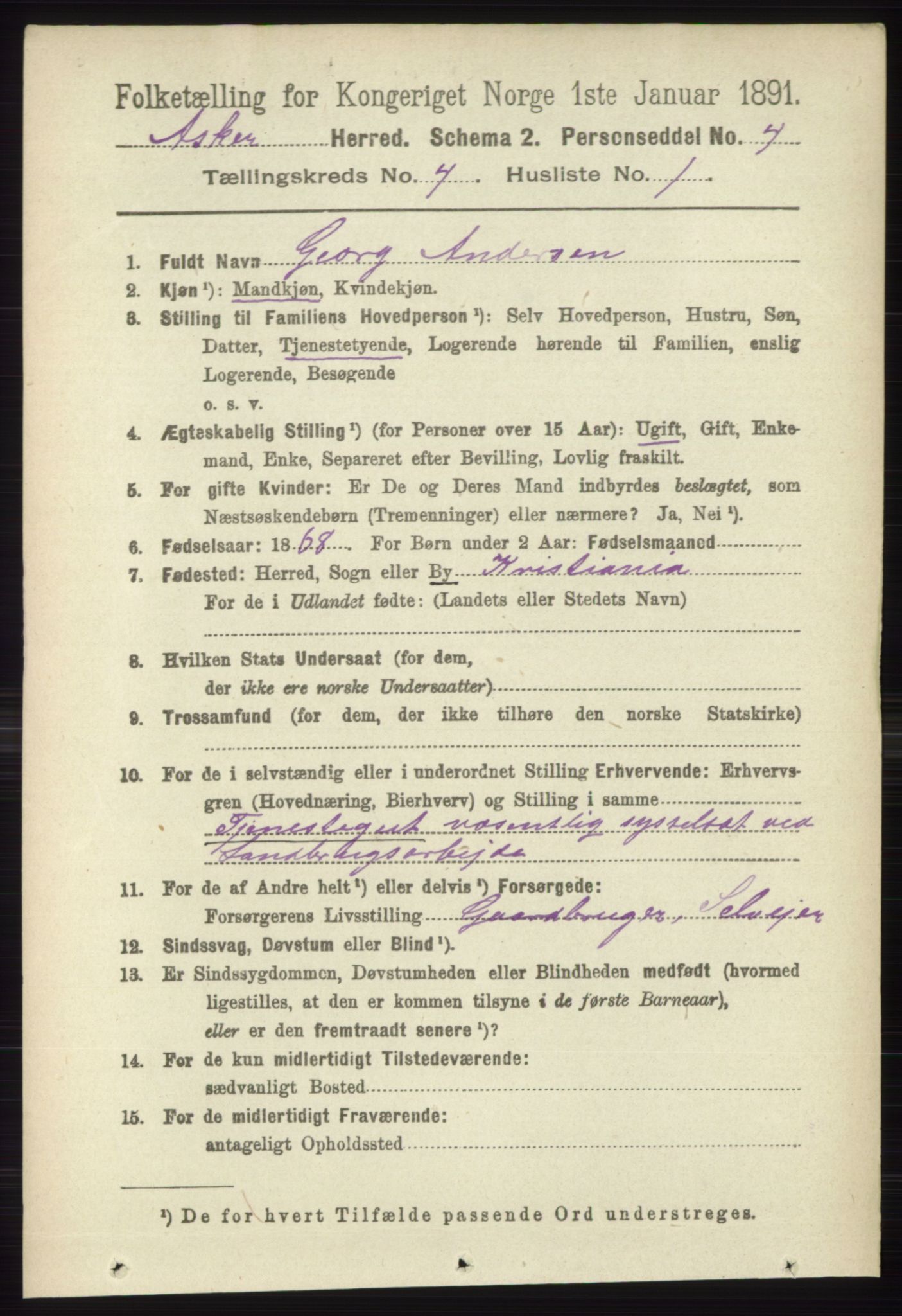 RA, 1891 census for 0220 Asker, 1891, p. 2948