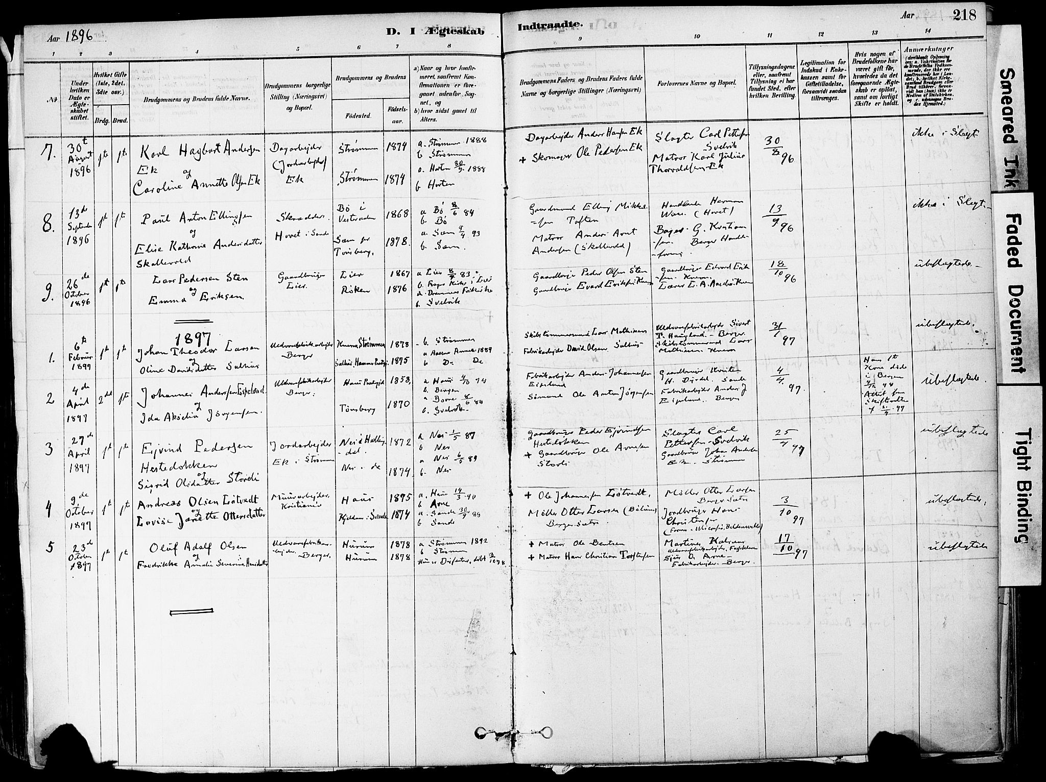 Strømm kirkebøker, SAKO/A-322/F/Fa/L0004: Parish register (official) no. I 4, 1878-1899, p. 218
