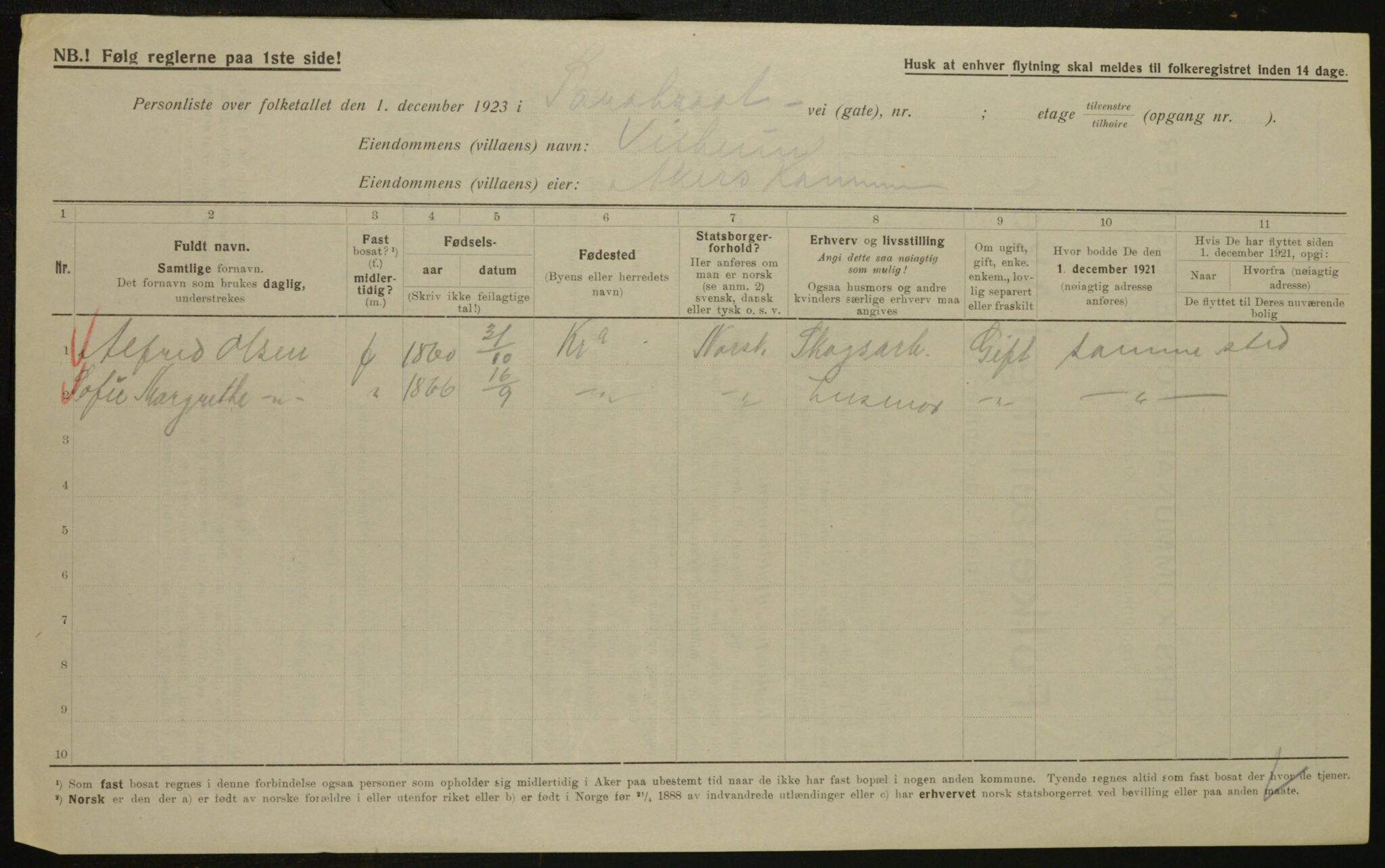 , Municipal Census 1923 for Aker, 1923, p. 30296