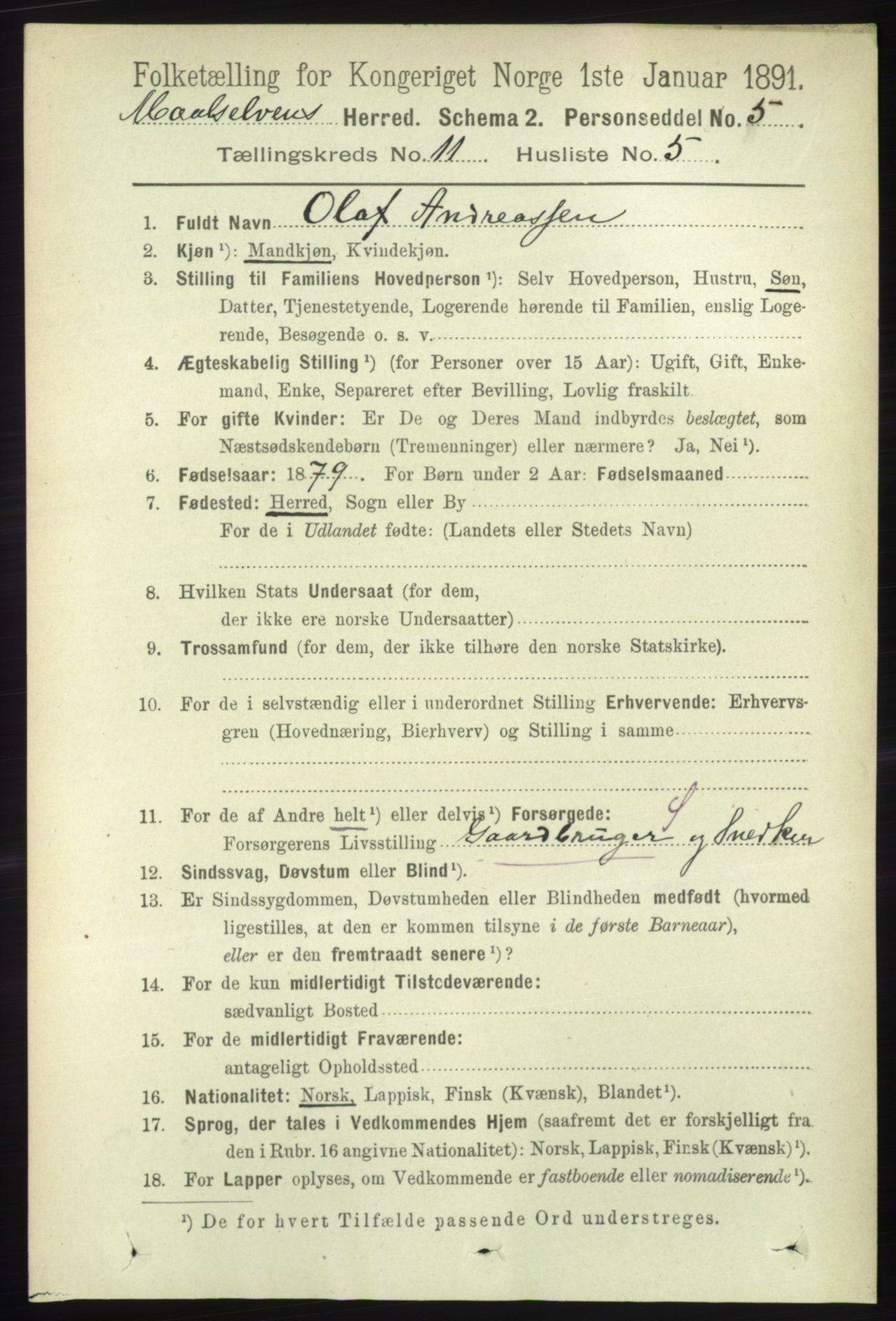 RA, 1891 census for 1924 Målselv, 1891, p. 3306