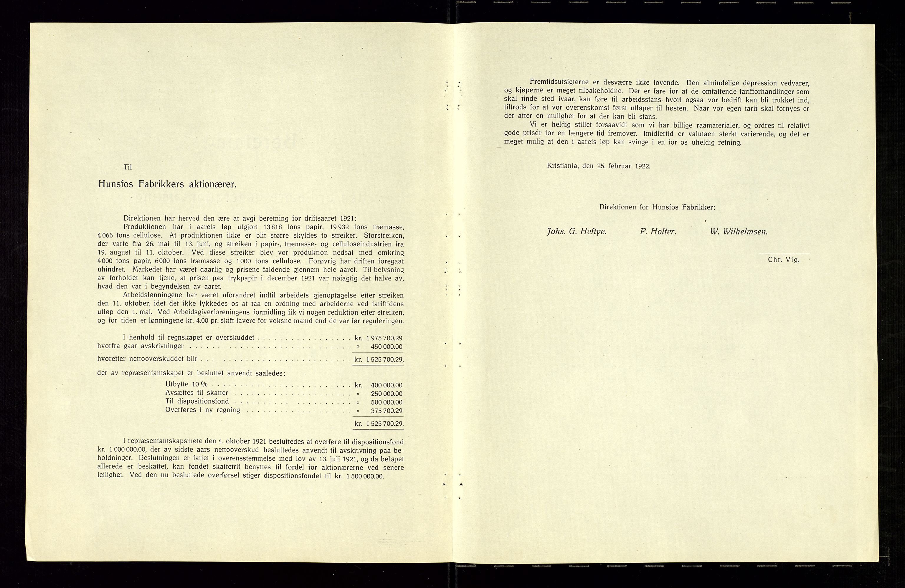 Hunsfos fabrikker, SAK/D/1440/01/L0001/0003: Vedtekter, anmeldelser og årsberetninger / Årsberetninger og regnskap, 1918-1989, p. 18