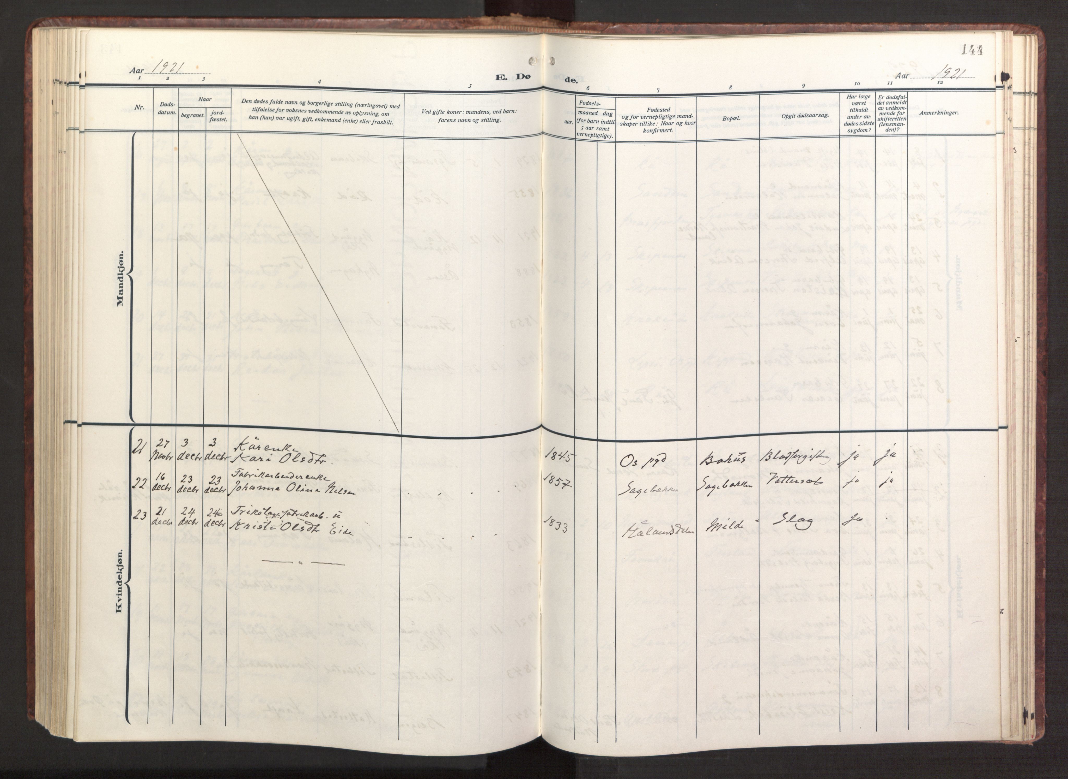 Fana Sokneprestembete, AV/SAB-A-75101/H/Haa/Haab/L0005: Parish register (official) no. B 5, 1915-1923, p. 144