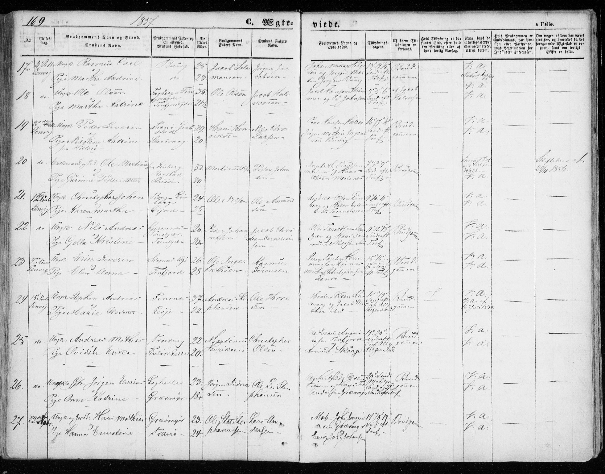Lenvik sokneprestembete, SATØ/S-1310/H/Ha/Haa/L0007kirke: Parish register (official) no. 7, 1855-1865, p. 169