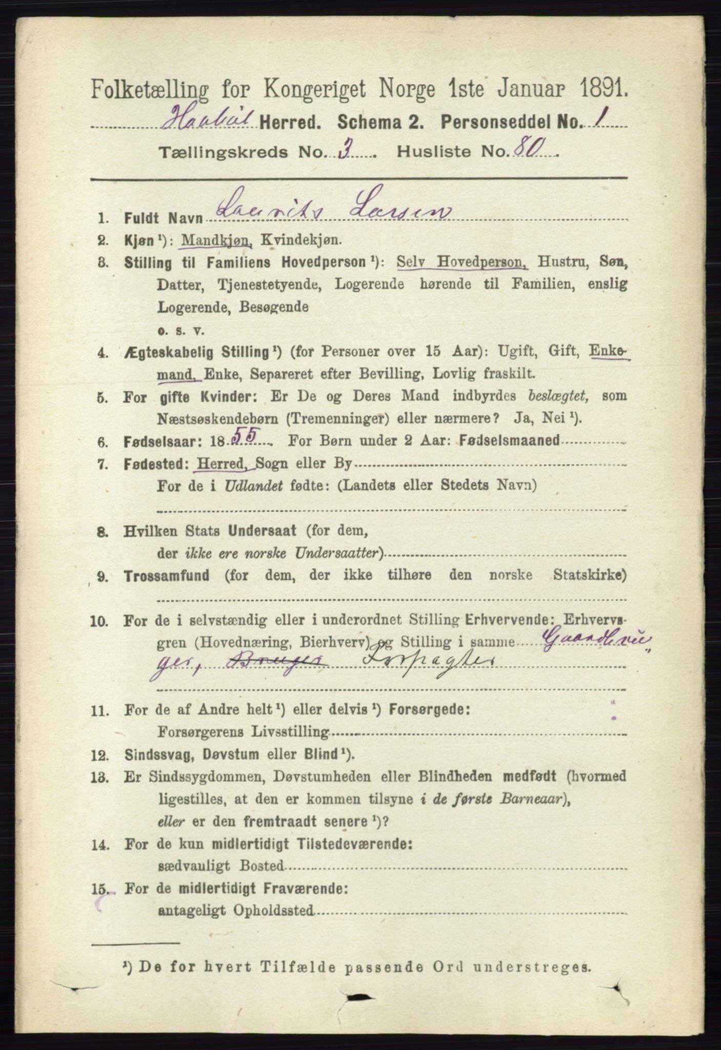 RA, 1891 census for 0138 Hobøl, 1891, p. 2107