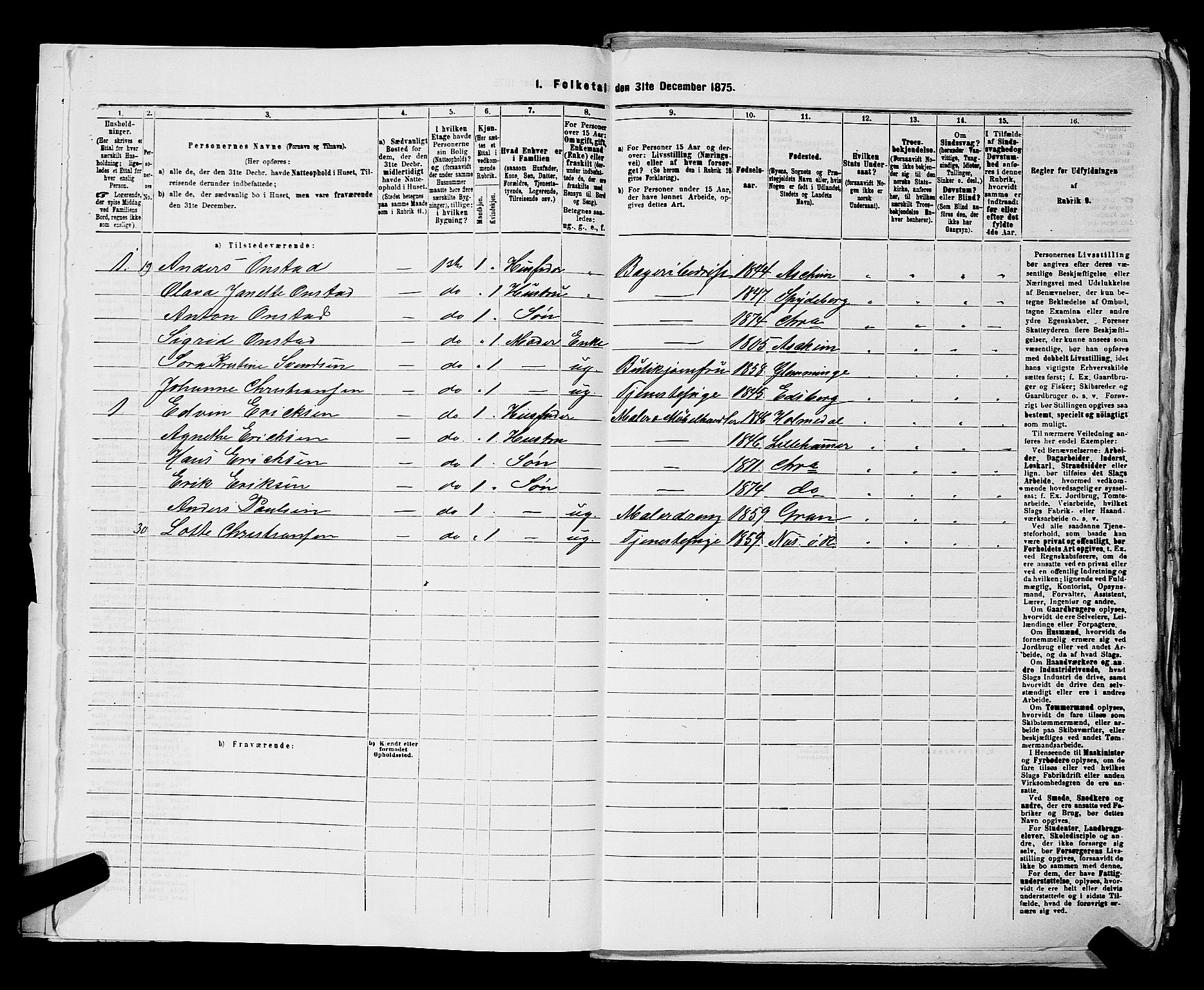 RA, 1875 census for 0301 Kristiania, 1875, p. 2005