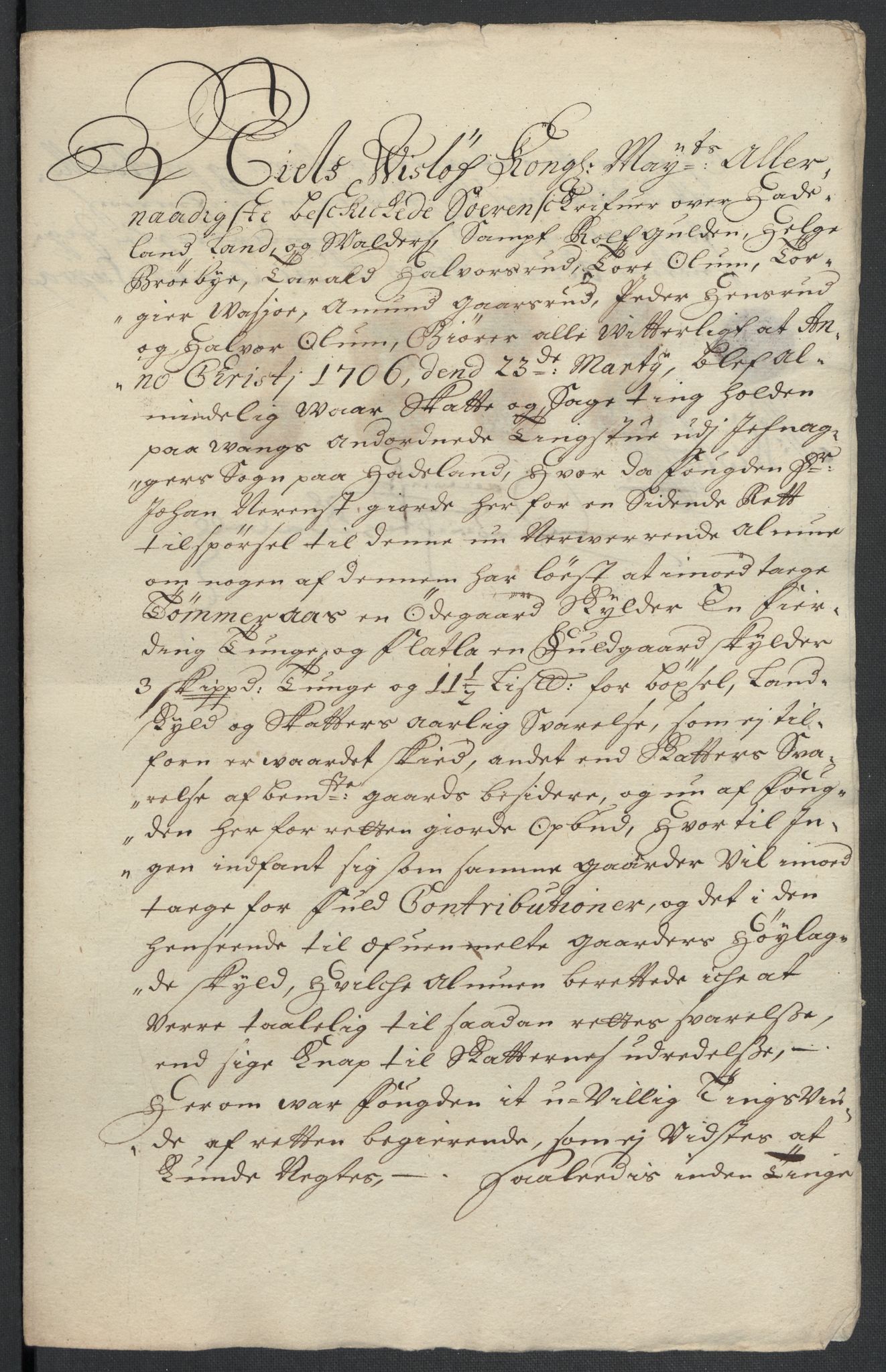 Rentekammeret inntil 1814, Reviderte regnskaper, Fogderegnskap, AV/RA-EA-4092/R18/L1303: Fogderegnskap Hadeland, Toten og Valdres, 1705, p. 124