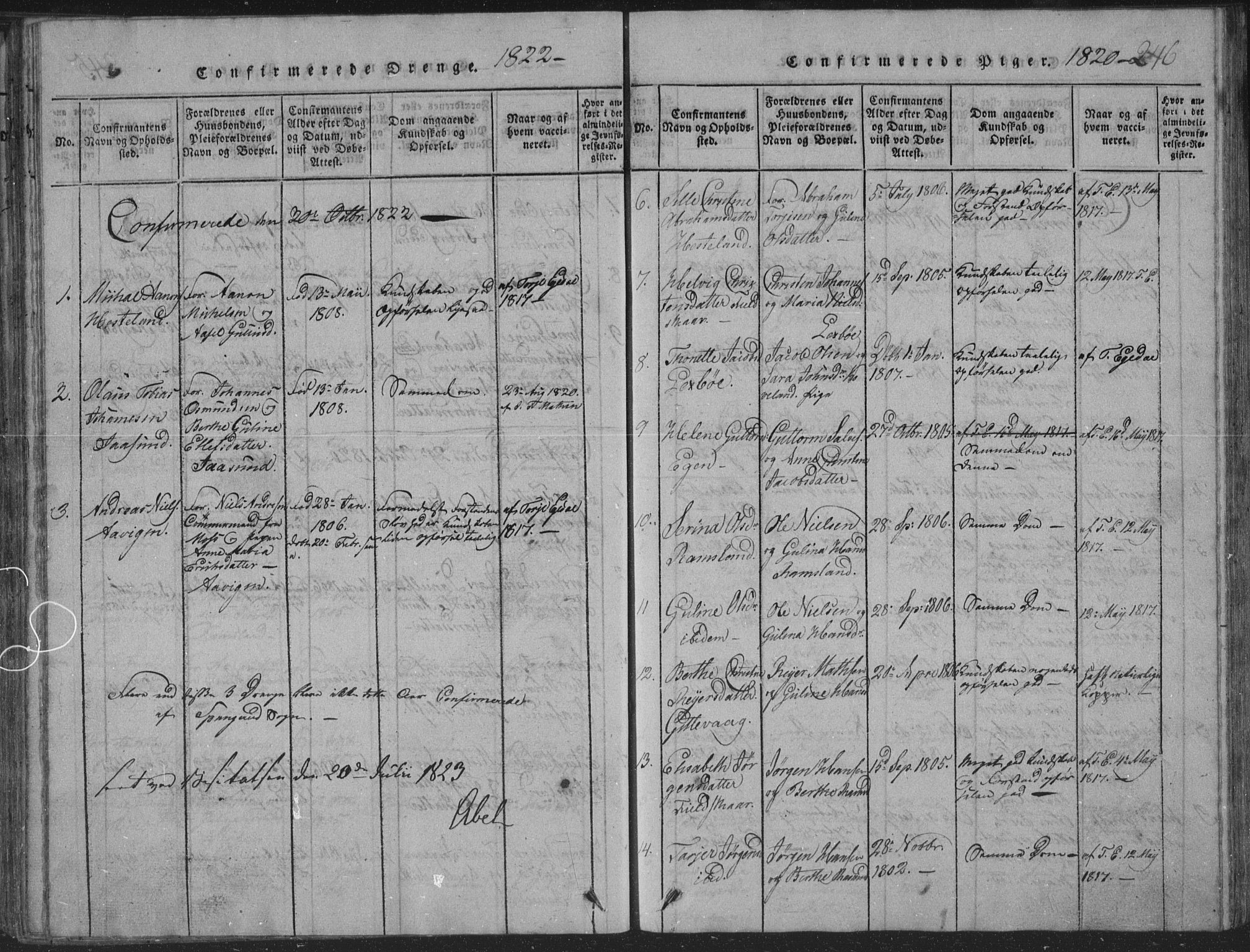 Sør-Audnedal sokneprestkontor, SAK/1111-0039/F/Fb/Fba/L0001: Parish register (copy) no. B 1, 1815-1850, p. 246