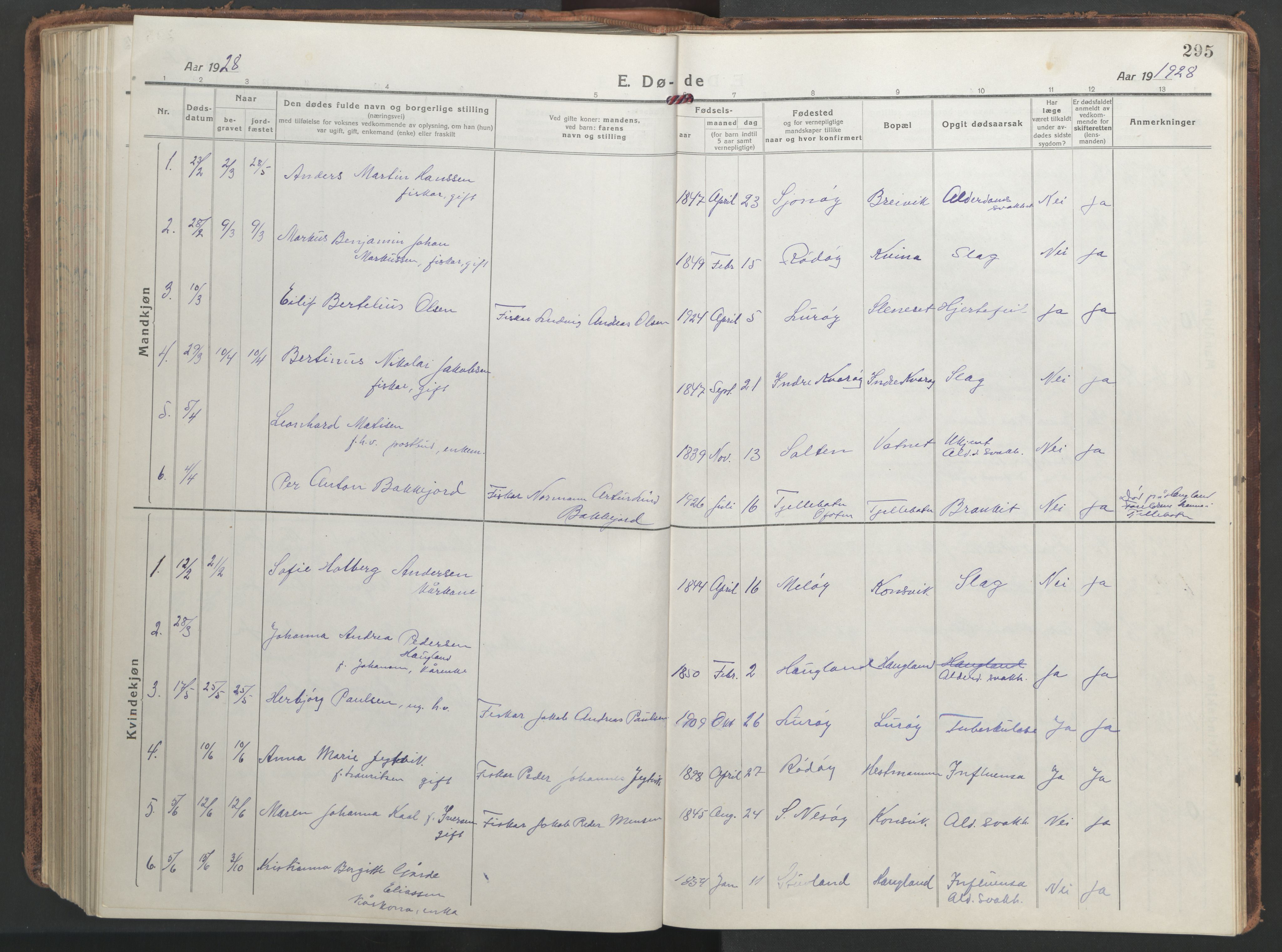 Ministerialprotokoller, klokkerbøker og fødselsregistre - Nordland, SAT/A-1459/839/L0574: Parish register (copy) no. 839C04, 1918-1950, p. 295