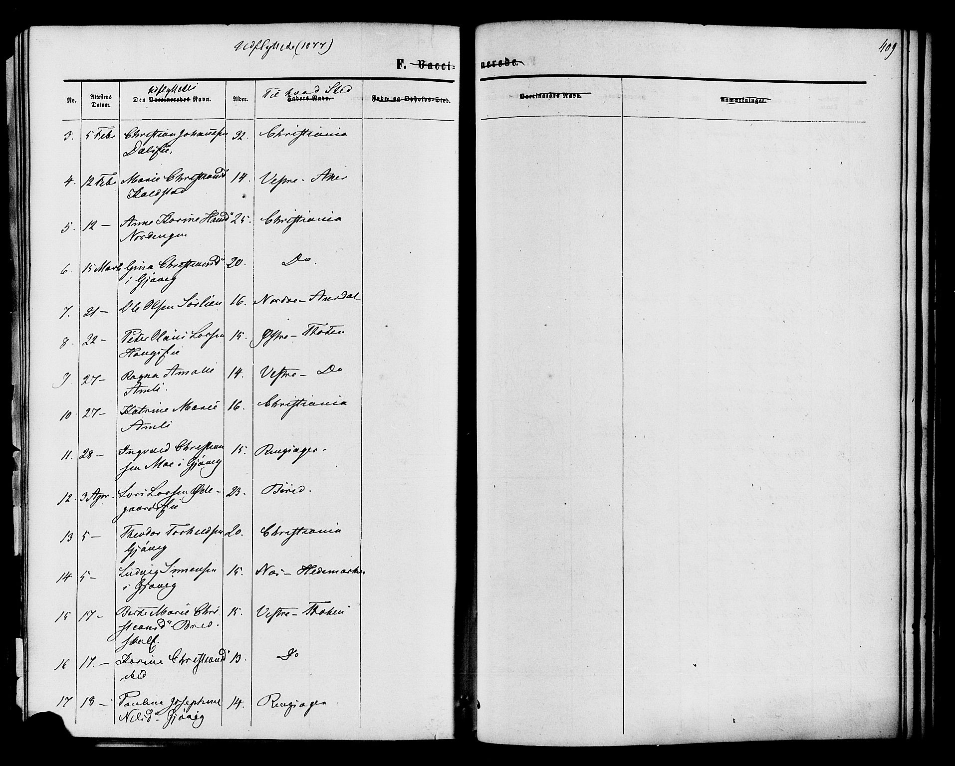 Vardal prestekontor, SAH/PREST-100/H/Ha/Haa/L0007: Parish register (official) no. 7, 1867-1878, p. 409