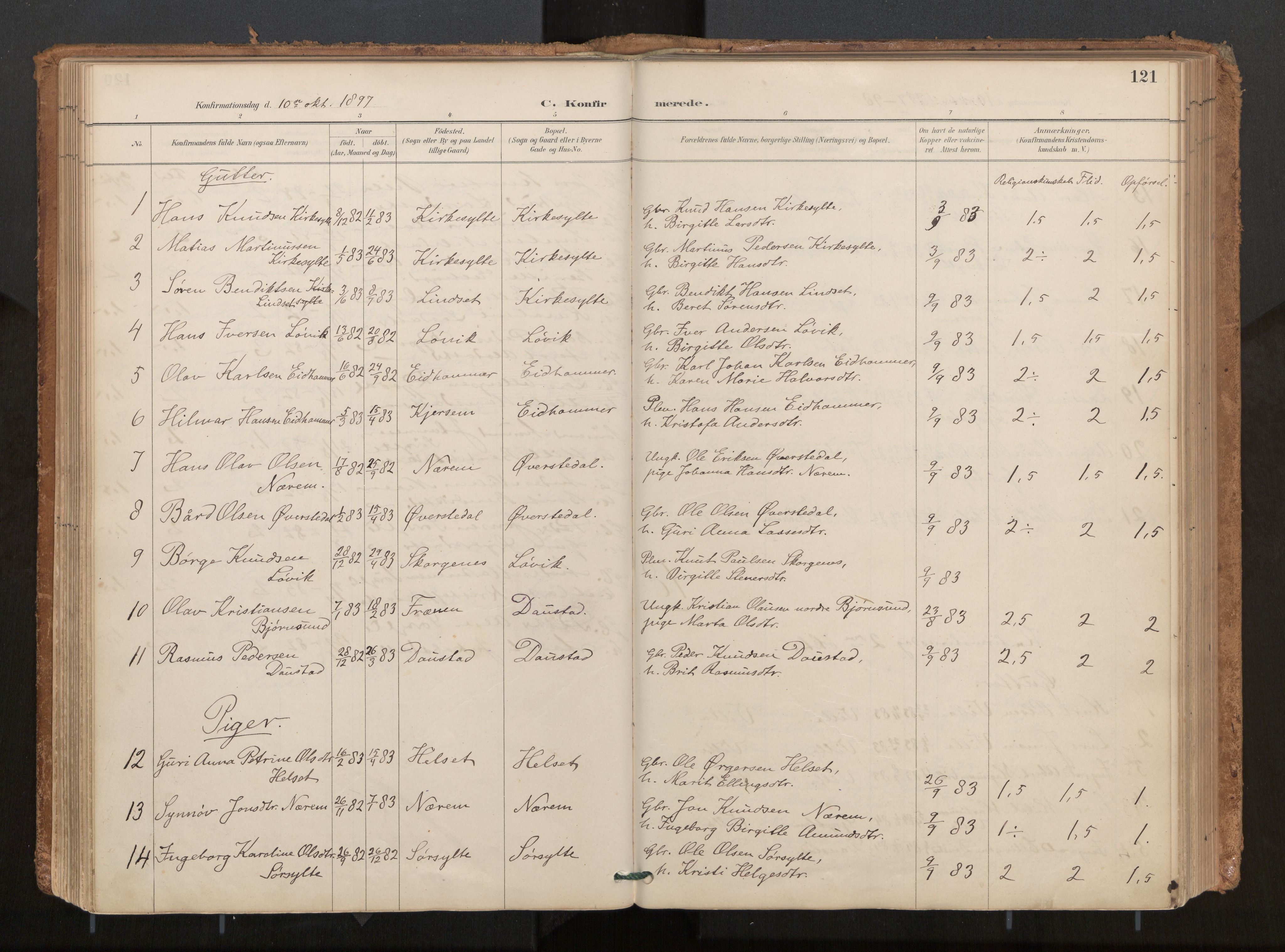 Ministerialprotokoller, klokkerbøker og fødselsregistre - Møre og Romsdal, SAT/A-1454/541/L0545a: Parish register (official) no. 541A03, 1887-1912, p. 121