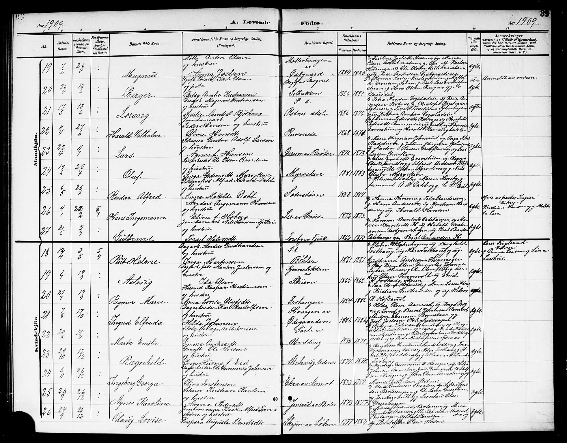 Nes prestekontor Kirkebøker, AV/SAO-A-10410/G/Gc/L0001: Parish register (copy) no. III 1, 1901-1917, p. 39