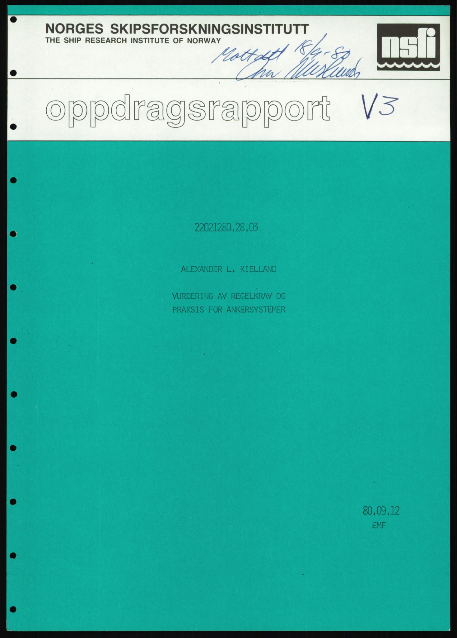 Justisdepartementet, Granskningskommisjonen ved Alexander Kielland-ulykken 27.3.1980, AV/RA-S-1165/D/L0025: I Det norske Veritas (Doku.liste + I6, I12, I18-I20, I29, I32-I33, I35, I37-I39, I42)/J Department of Energy (J11)/M Lloyds Register(M6, M8-M10)/T (T2-T3/ U Stabilitet (U1-U2)/V Forankring (V1-V3), 1980-1981, p. 887