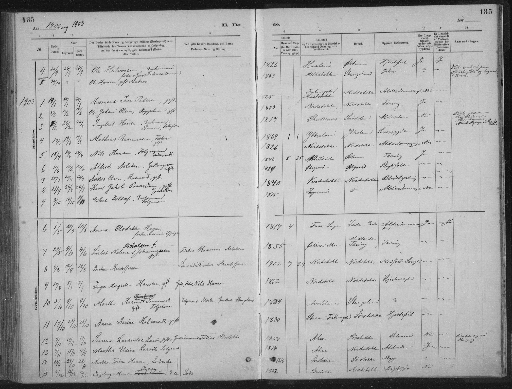 Kopervik sokneprestkontor, SAST/A-101850/H/Ha/Haa/L0002: Parish register (official) no. A 2, 1880-1912, p. 135
