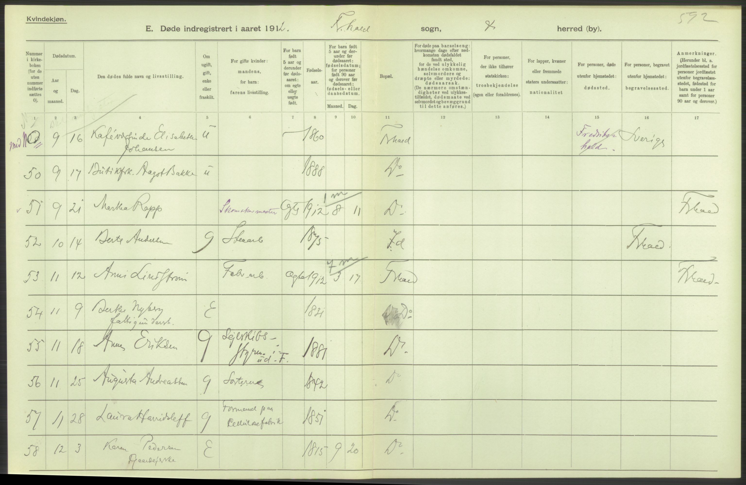 Statistisk sentralbyrå, Sosiodemografiske emner, Befolkning, AV/RA-S-2228/D/Df/Dfb/Dfbb/L0003: Smålenenes amt:  Døde. Bygder og byer., 1912, p. 78