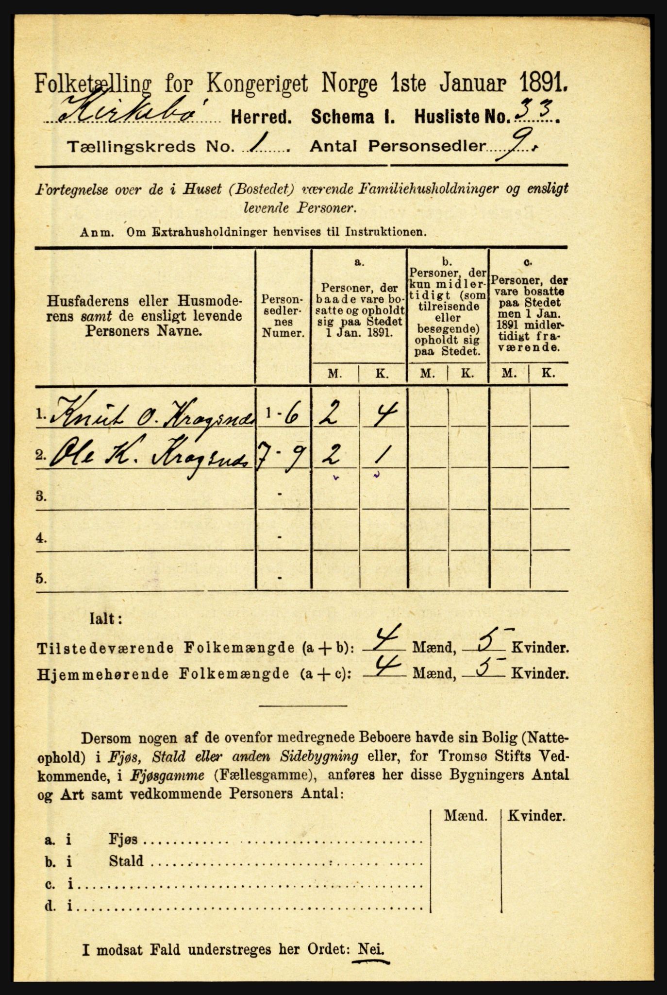 RA, 1891 census for 1416 Kyrkjebø, 1891, p. 52