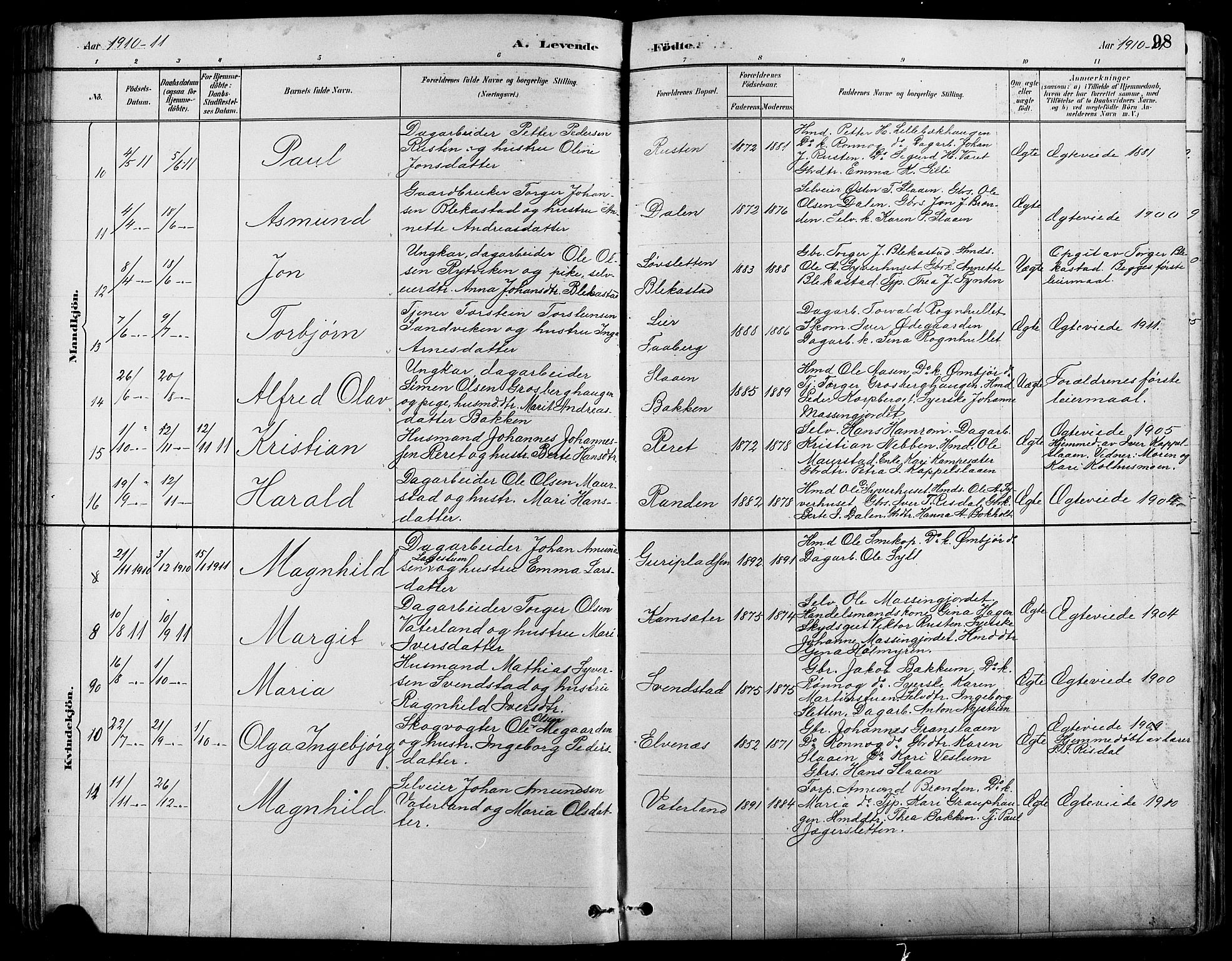Nord-Fron prestekontor, SAH/PREST-080/H/Ha/Hab/L0005: Parish register (copy) no. 5, 1884-1914, p. 98