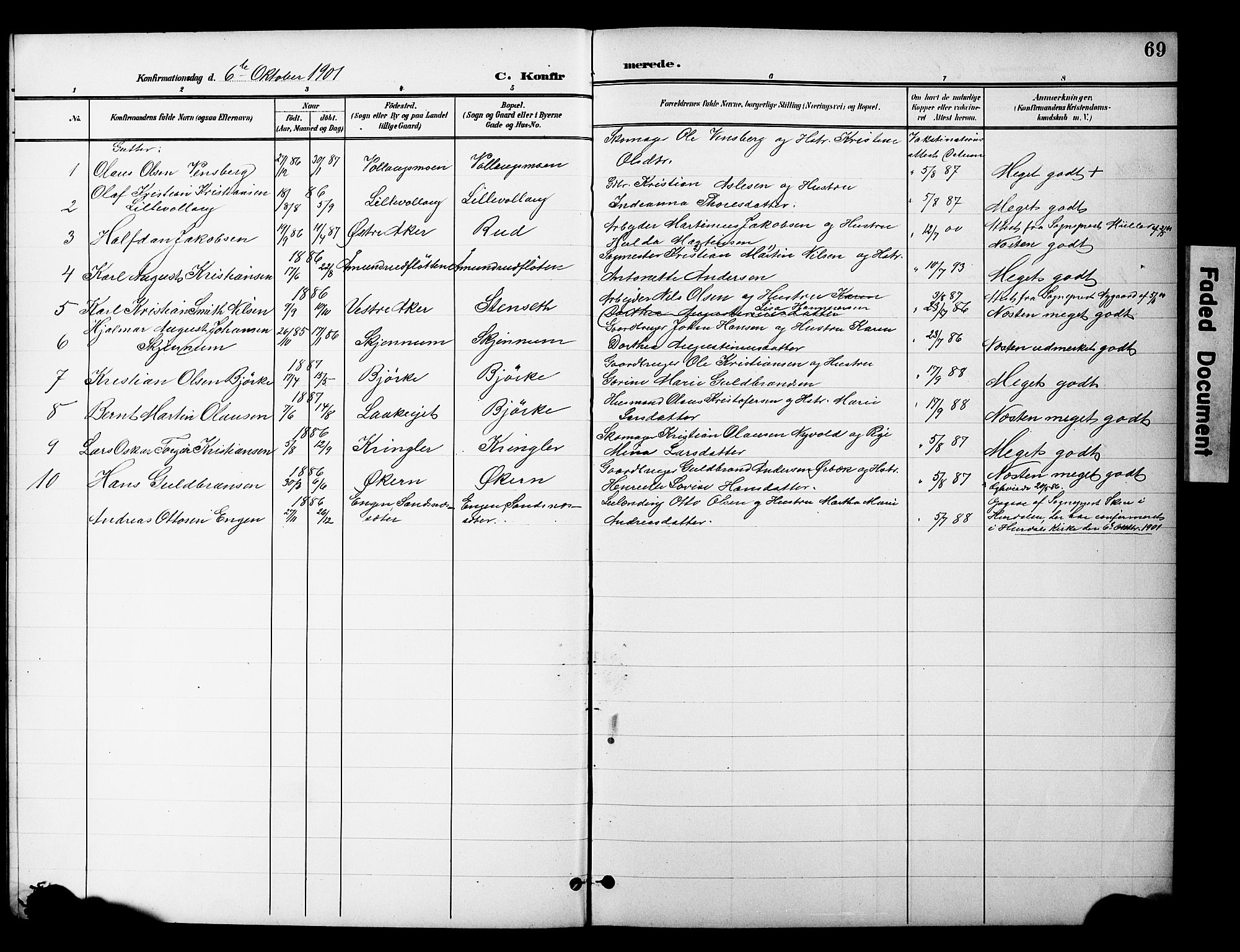 Nannestad prestekontor Kirkebøker, SAO/A-10414a/G/Gc/L0001: Parish register (copy) no. III 1, 1901-1916, p. 69