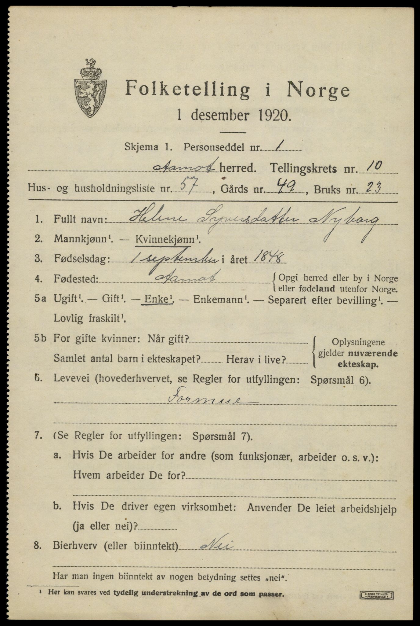 SAH, 1920 census for Åmot, 1920, p. 9381