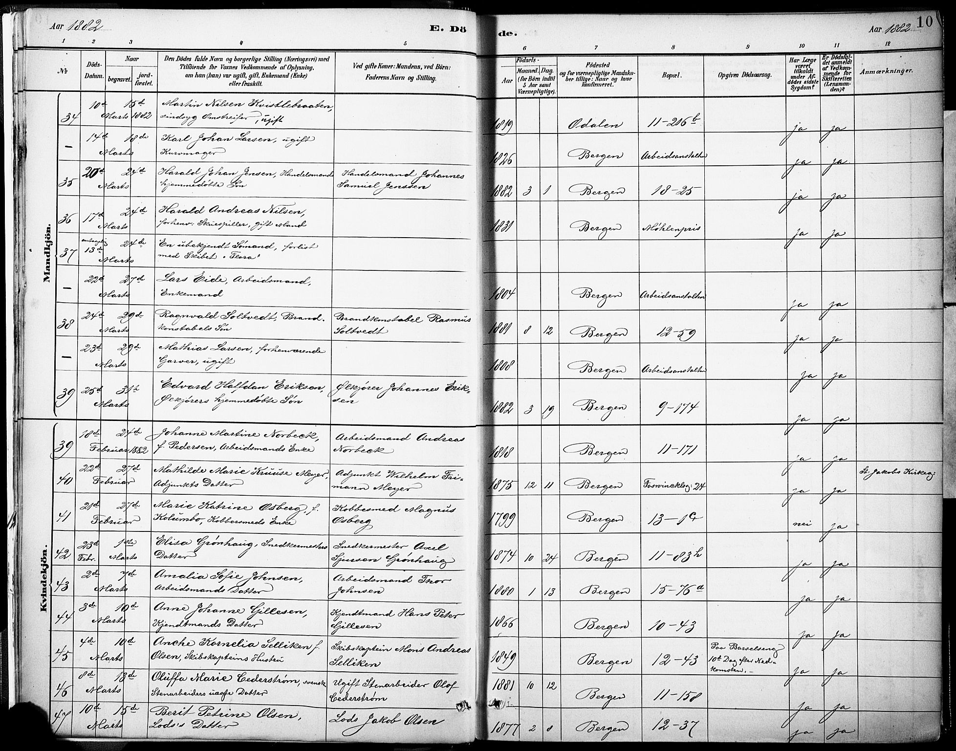 Domkirken sokneprestembete, SAB/A-74801/H/Haa/L0043: Parish register (official) no. E 5, 1882-1904, p. 10