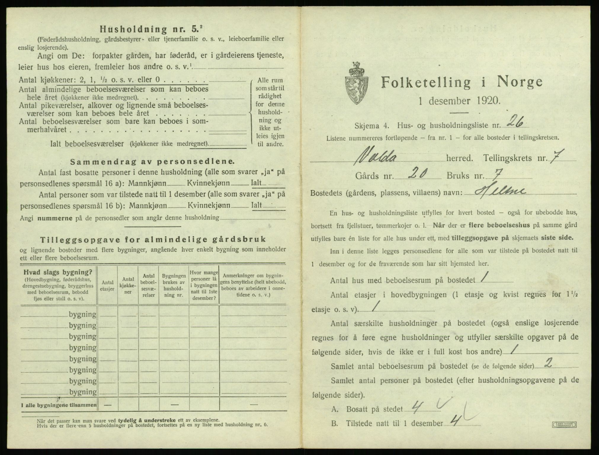 SAT, 1920 census for Volda, 1920, p. 722