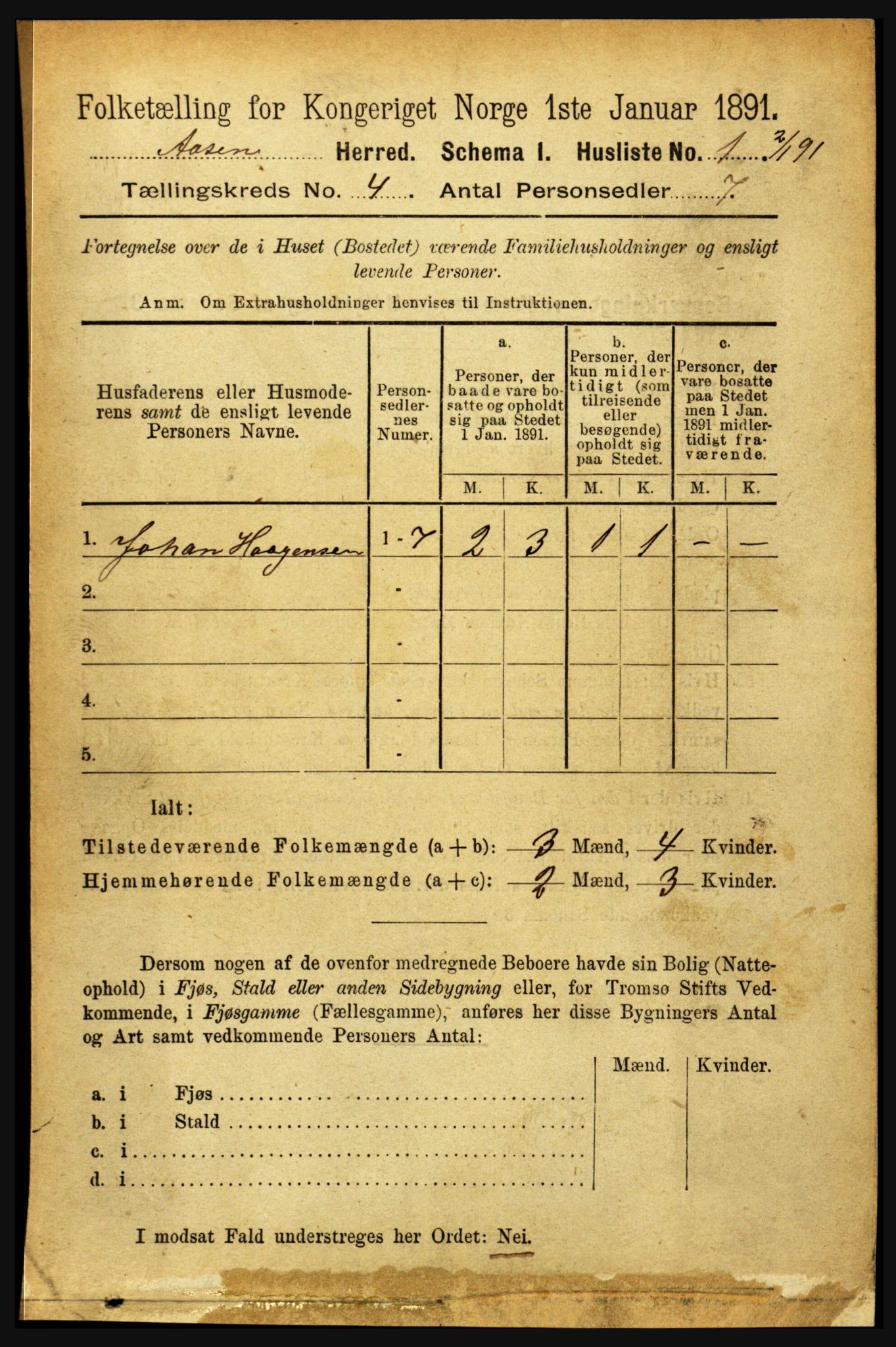 RA, 1891 census for 1716 Åsen, 1891, p. 1333