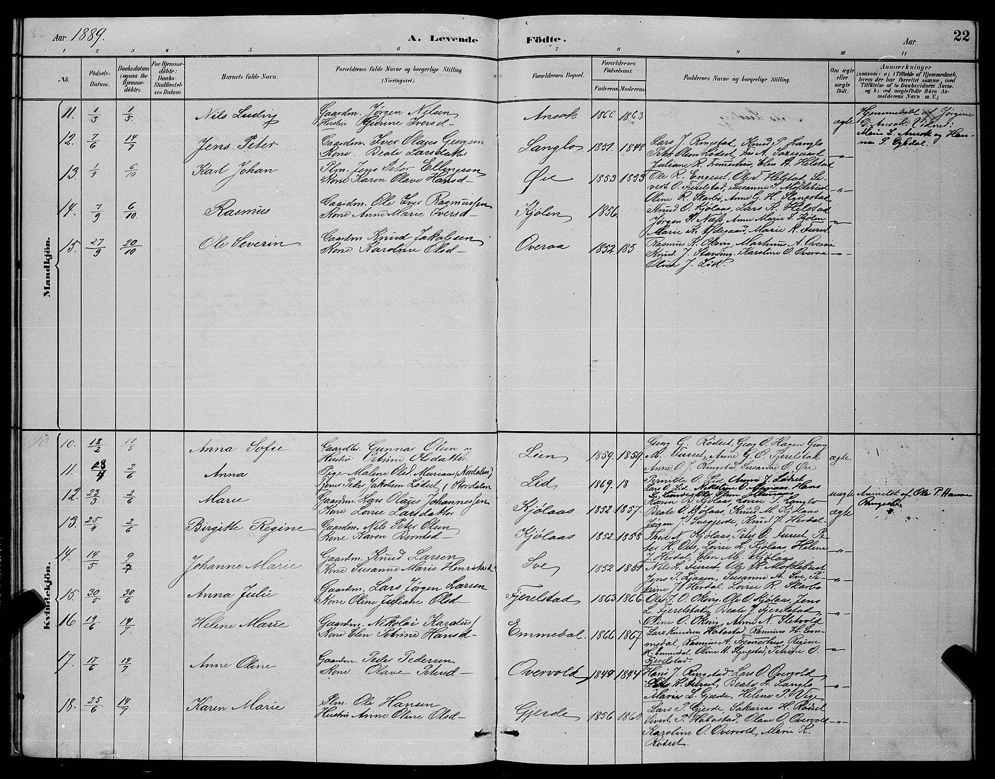 Ministerialprotokoller, klokkerbøker og fødselsregistre - Møre og Romsdal, SAT/A-1454/520/L0292: Parish register (copy) no. 520C04, 1882-1901, p. 22