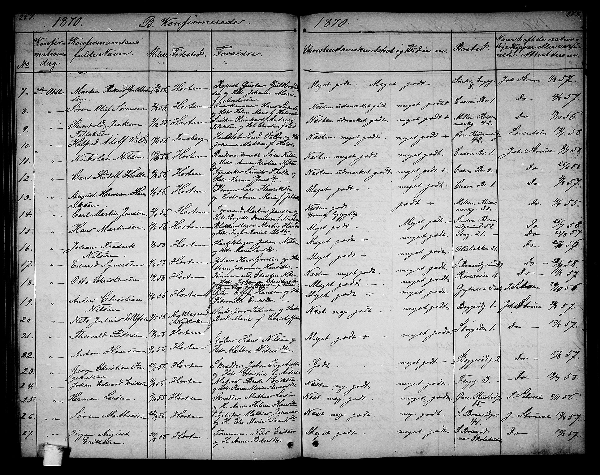 Horten kirkebøker, AV/SAKO-A-348/G/Ga/L0002: Parish register (copy) no. 2, 1864-1871, p. 257-258