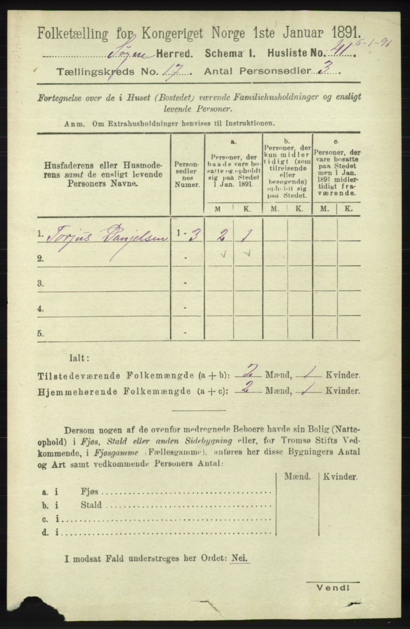 RA, 1891 census for 1018 Søgne, 1891, p. 4507