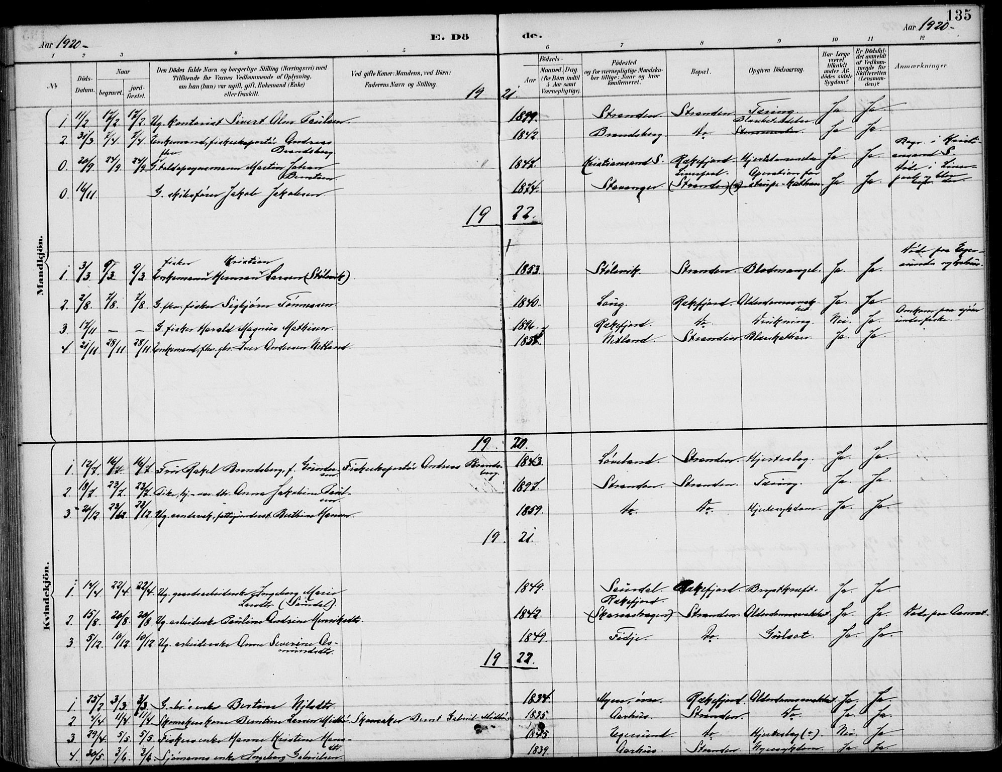 Sokndal sokneprestkontor, AV/SAST-A-101808: Parish register (official) no. A 12, 1887-1927, p. 135