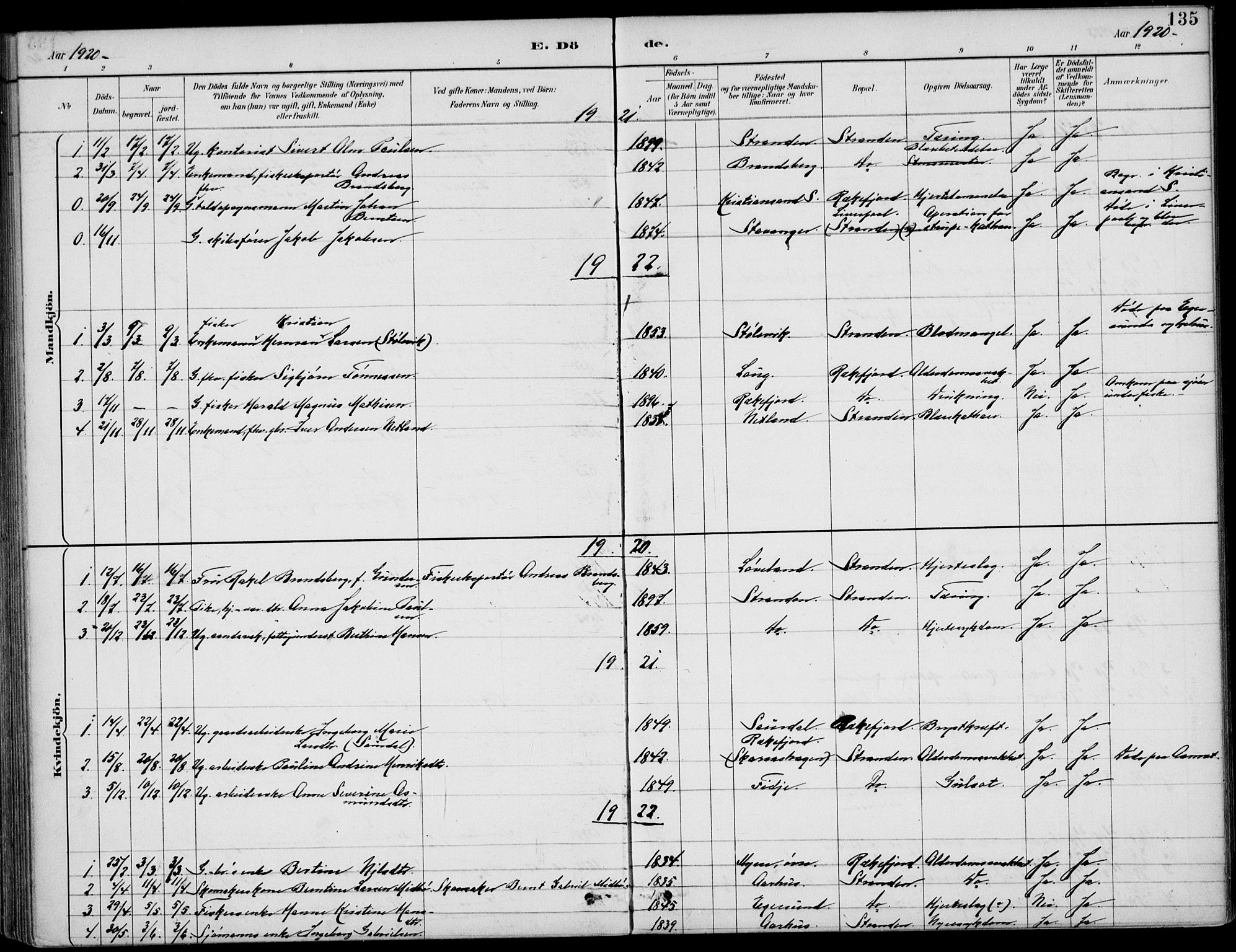 Sokndal sokneprestkontor, AV/SAST-A-101808: Parish register (official) no. A 12, 1887-1927, p. 135