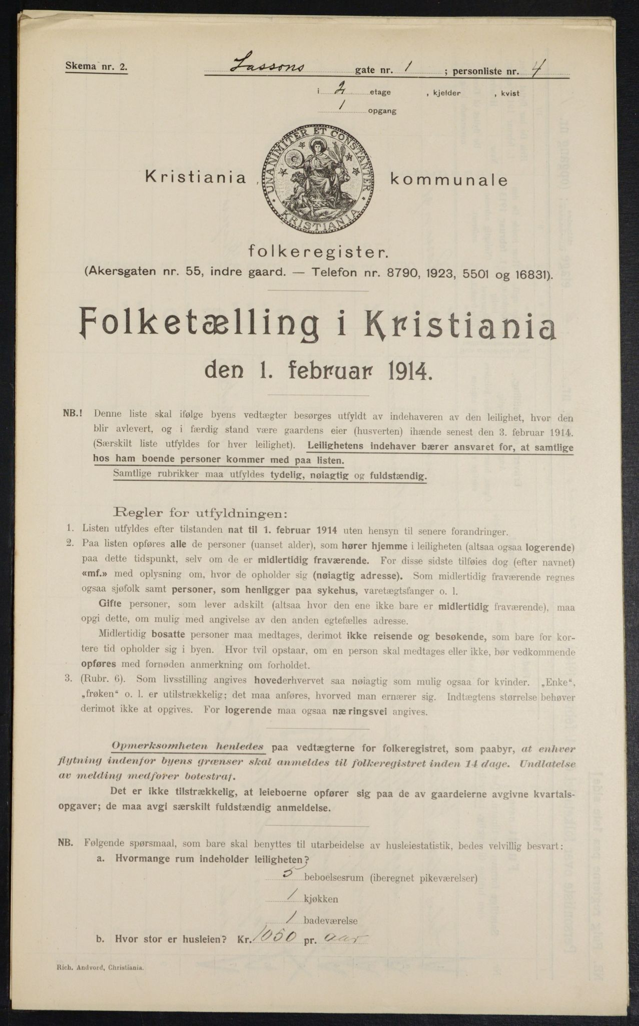 OBA, Municipal Census 1914 for Kristiania, 1914, p. 57122