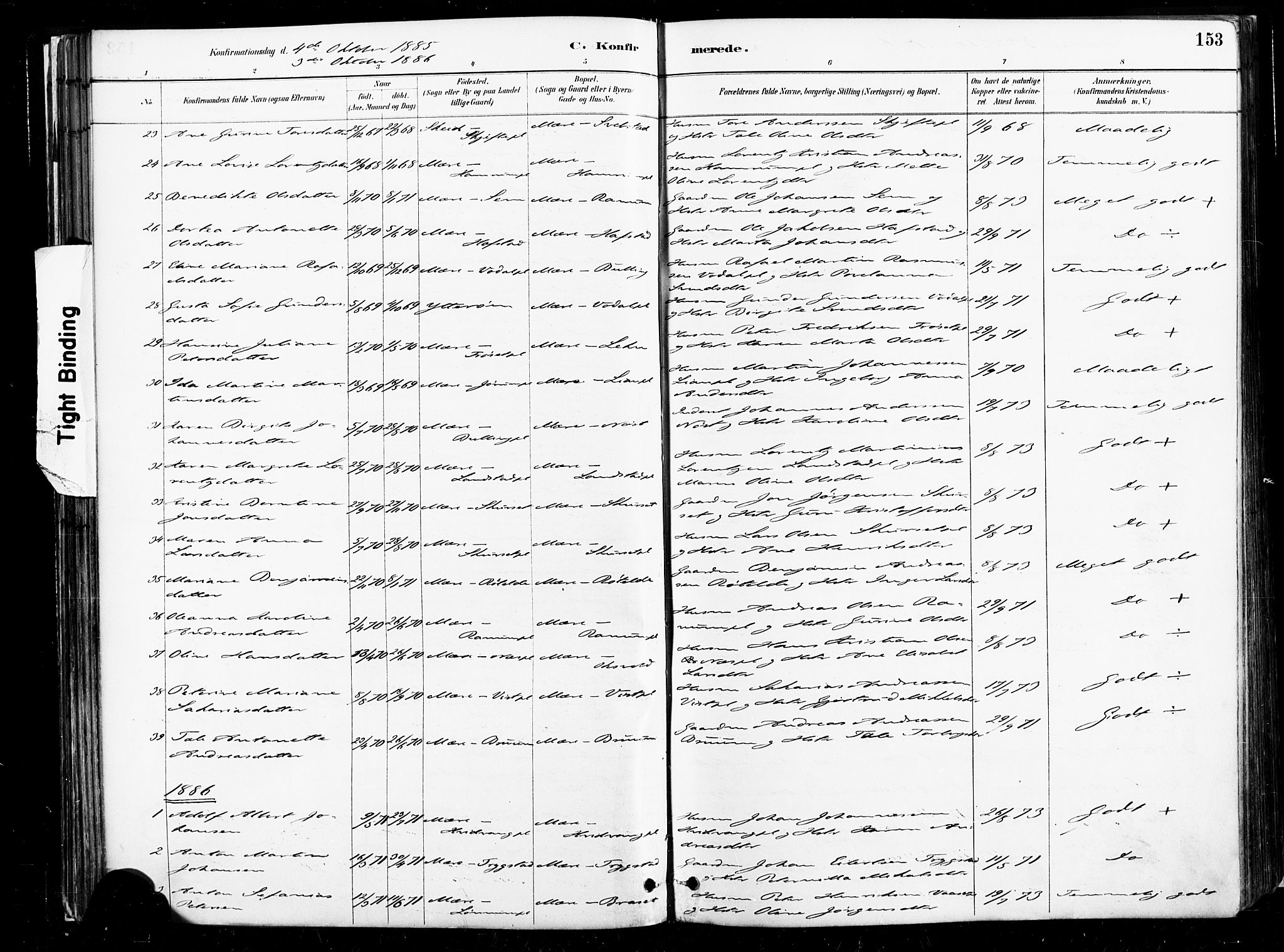 Ministerialprotokoller, klokkerbøker og fødselsregistre - Nord-Trøndelag, SAT/A-1458/735/L0351: Parish register (official) no. 735A10, 1884-1908, p. 153