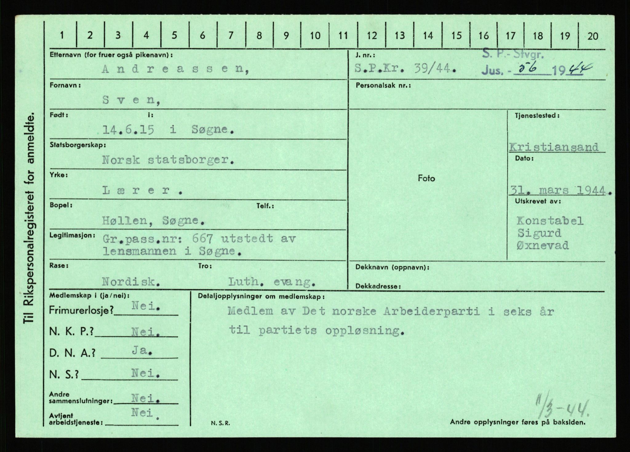 Statspolitiet - Hovedkontoret / Osloavdelingen, AV/RA-S-1329/C/Ca/L0001: Aabakken - Armann, 1943-1945, p. 3959