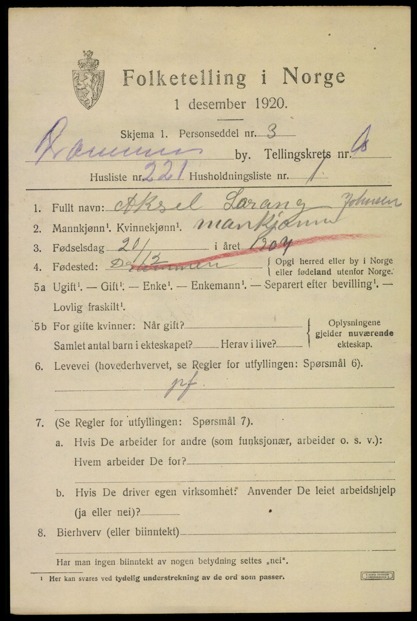 SAKO, 1920 census for Drammen, 1920, p. 66215