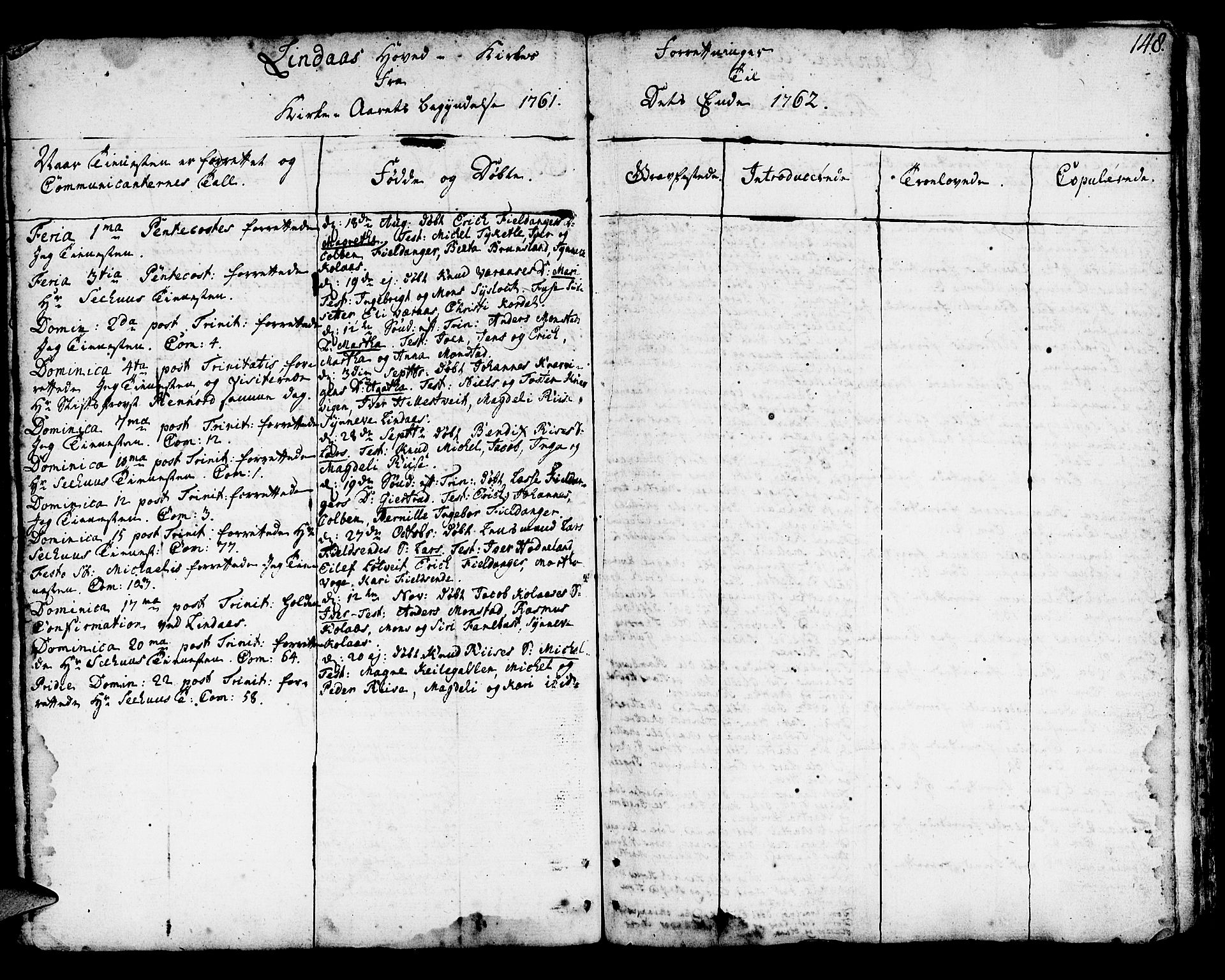 Lindås Sokneprestembete, SAB/A-76701/H/Haa: Parish register (official) no. A 3, 1748-1764, p. 148
