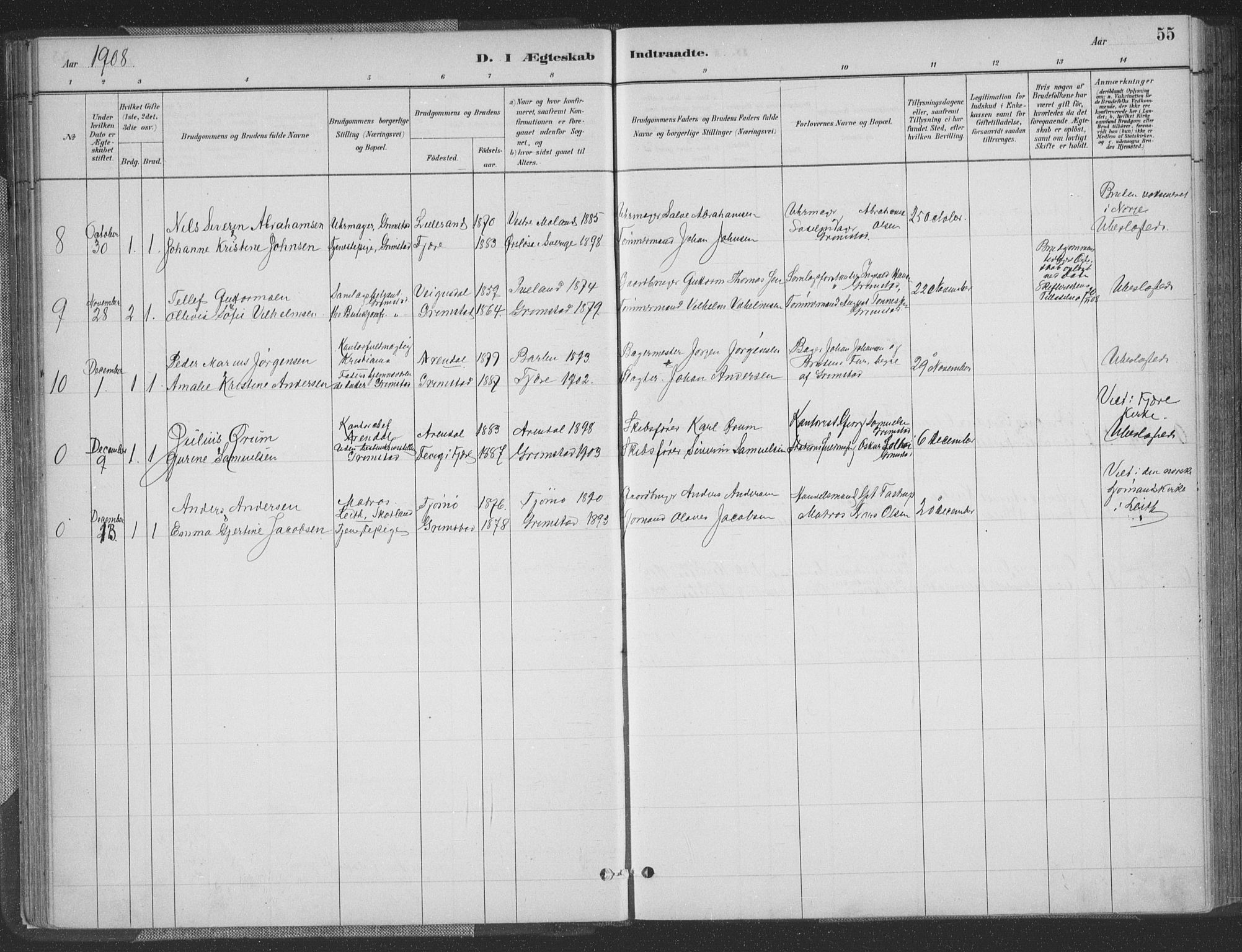 Grimstad sokneprestkontor, AV/SAK-1111-0017/F/Fa/L0004: Parish register (official) no. A 3, 1882-1910, p. 55