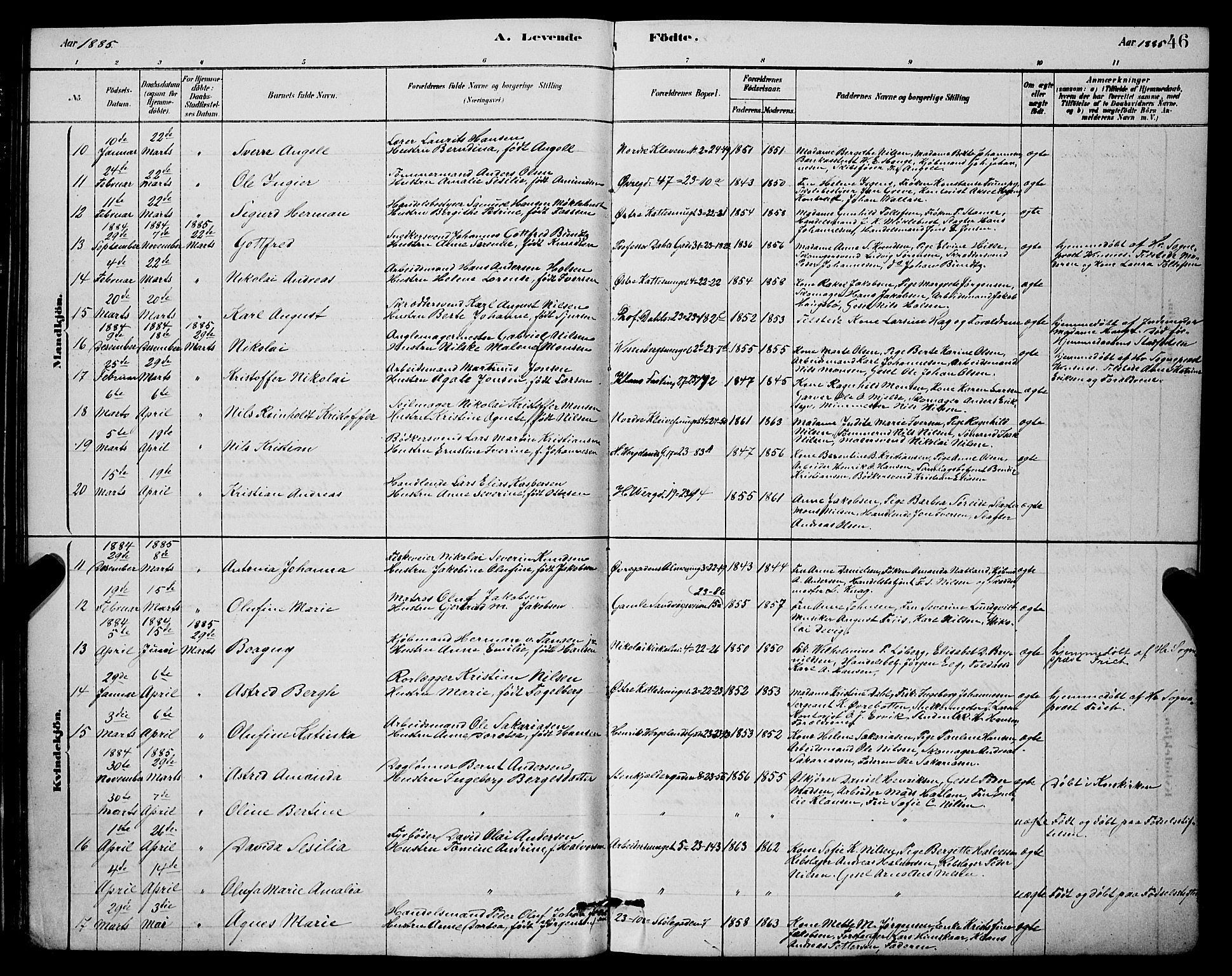 Mariakirken Sokneprestembete, AV/SAB-A-76901/H/Hab/L0004: Parish register (copy) no. A 4, 1878-1892, p. 46