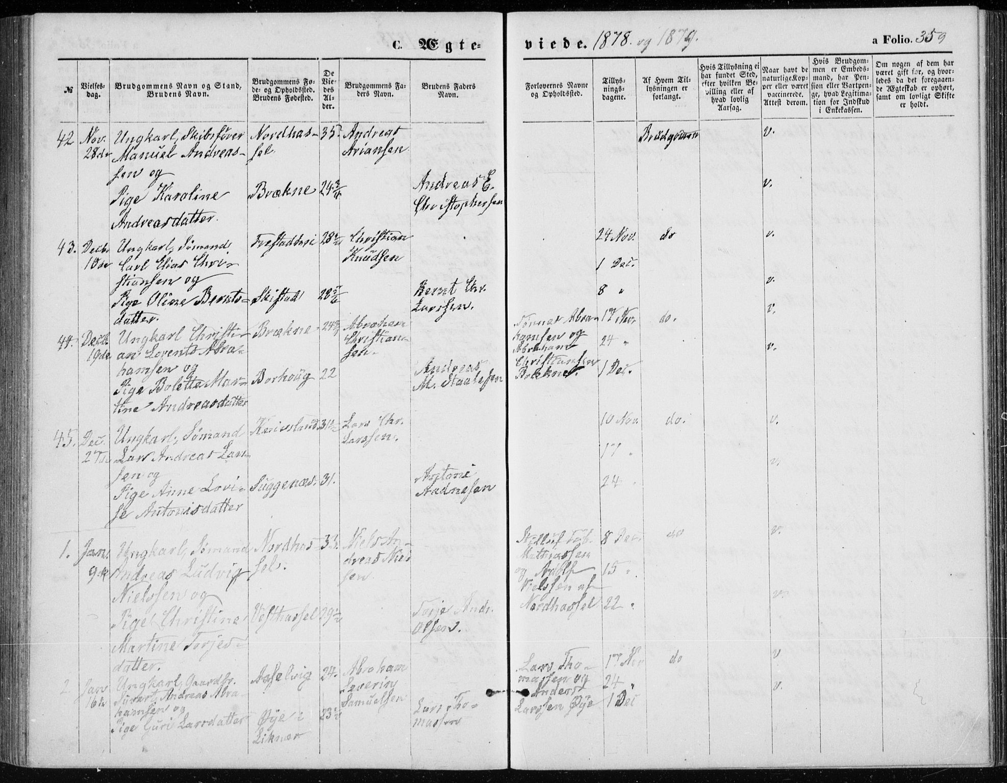 Lista sokneprestkontor, AV/SAK-1111-0027/F/Fb/L0004: Parish register (copy) no. B 4, 1877-1891, p. 359