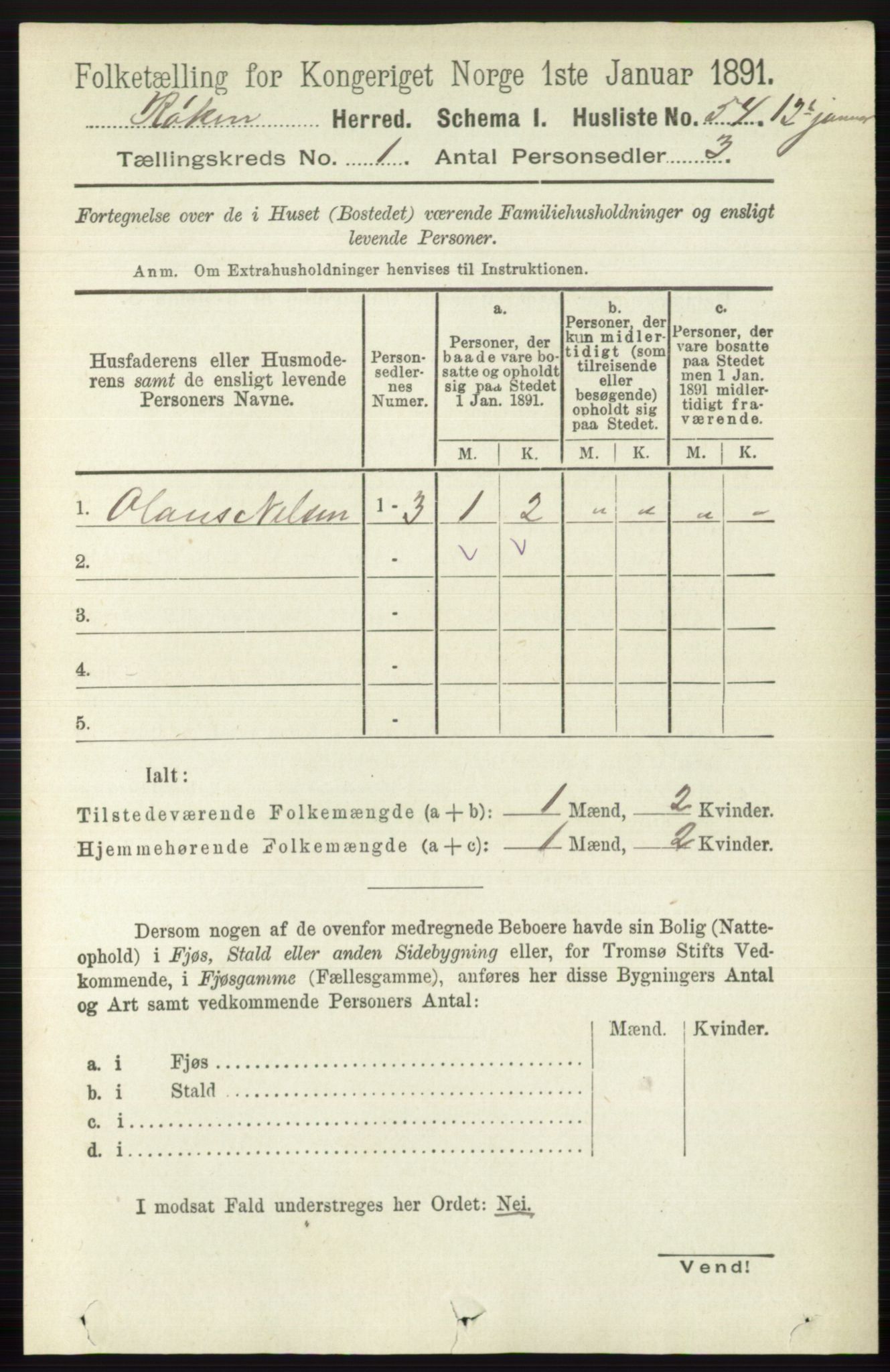 RA, 1891 census for 0627 Røyken, 1891, p. 77