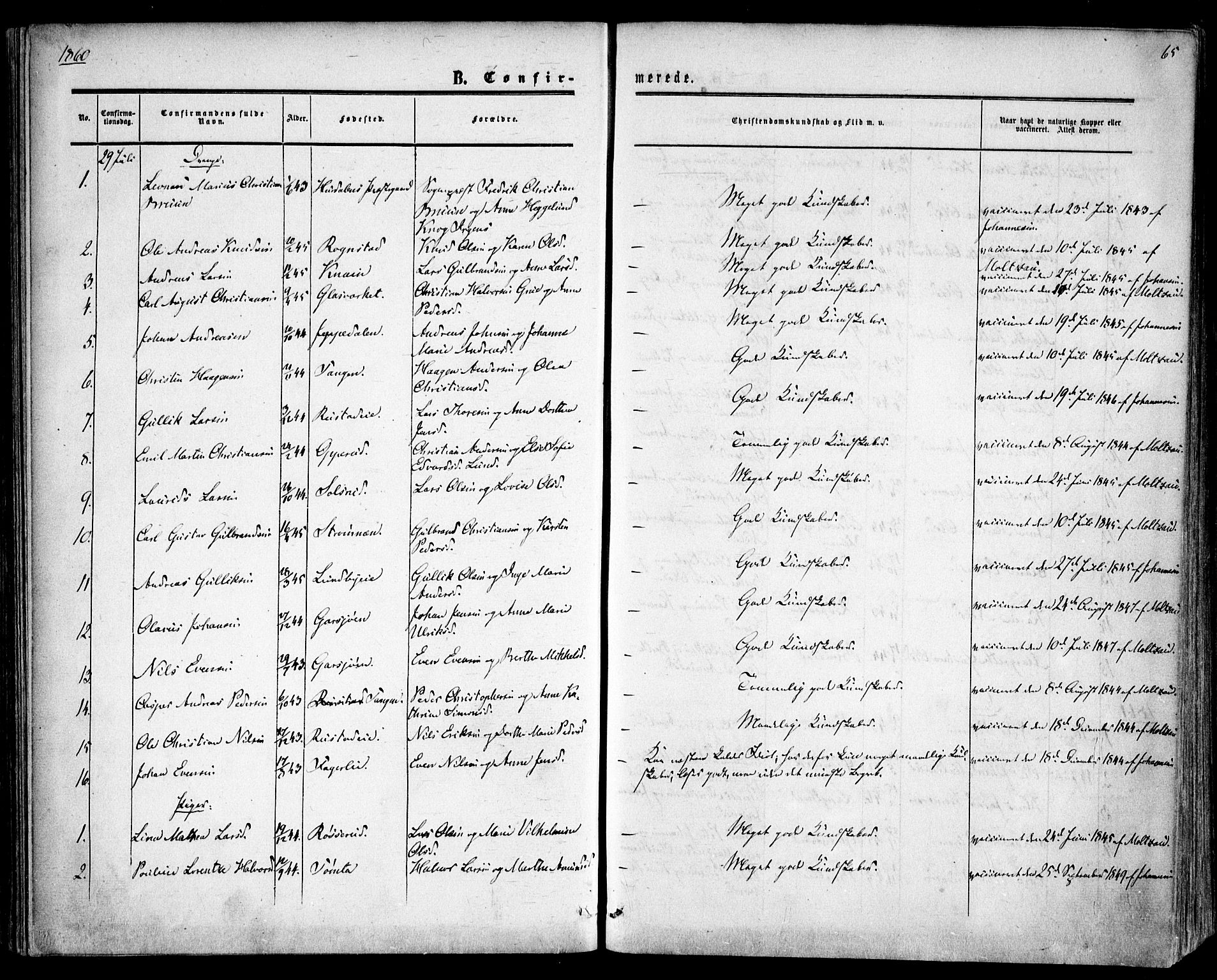Hurdal prestekontor Kirkebøker, SAO/A-10889/F/Fa/L0006: Parish register (official) no. I 6, 1860-1877, p. 65