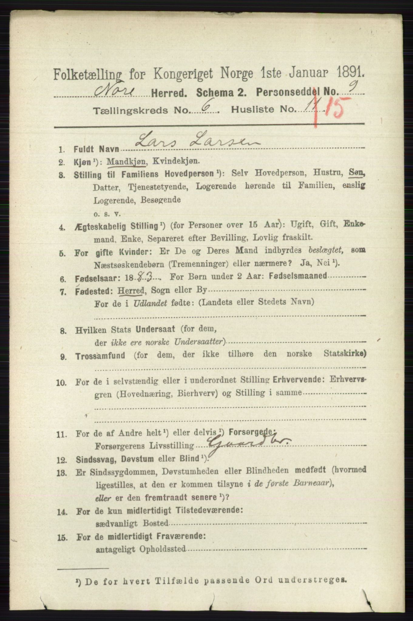 RA, 1891 census for 0633 Nore, 1891, p. 2078