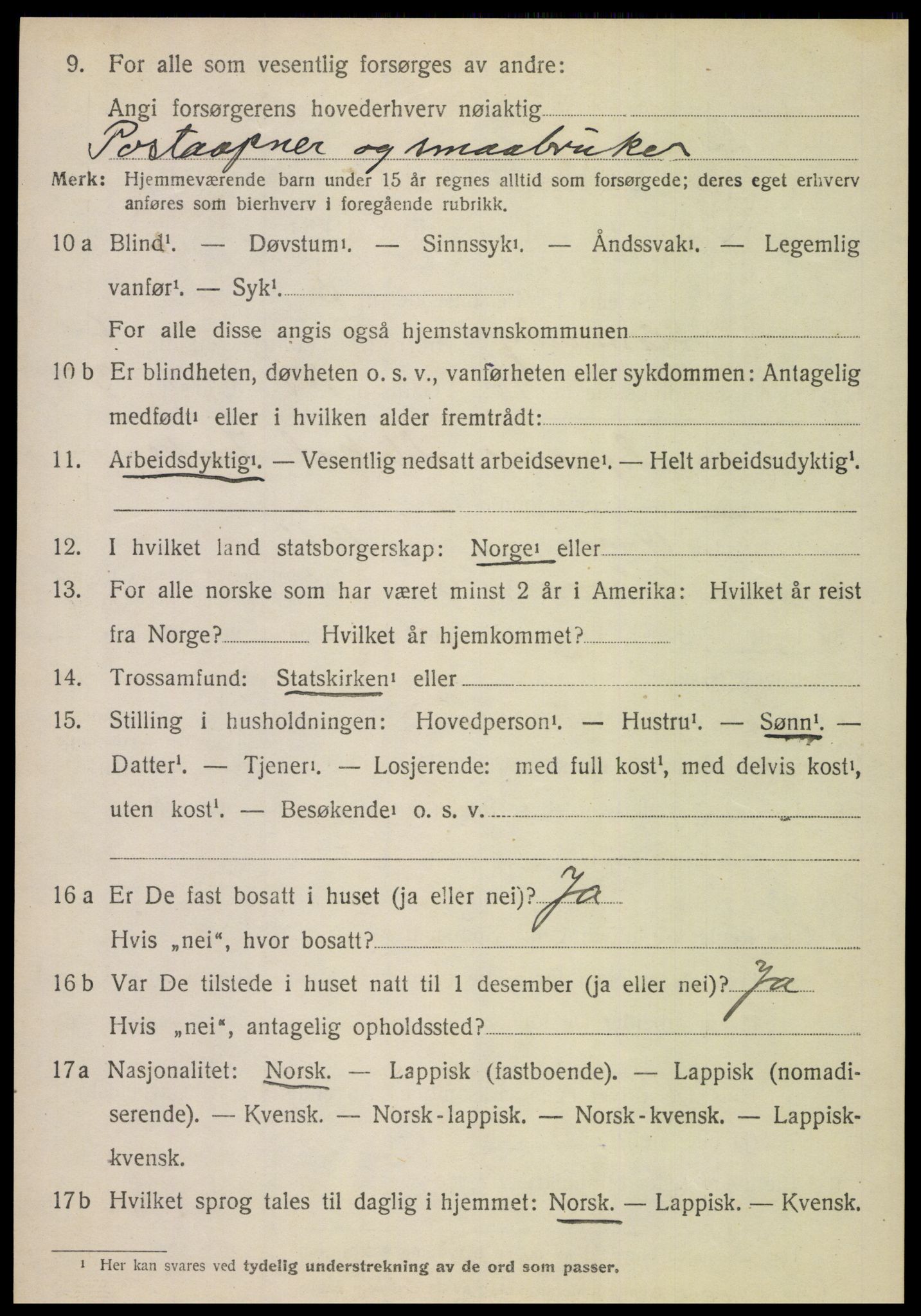 SAT, 1920 census for Hamarøy, 1920, p. 3113