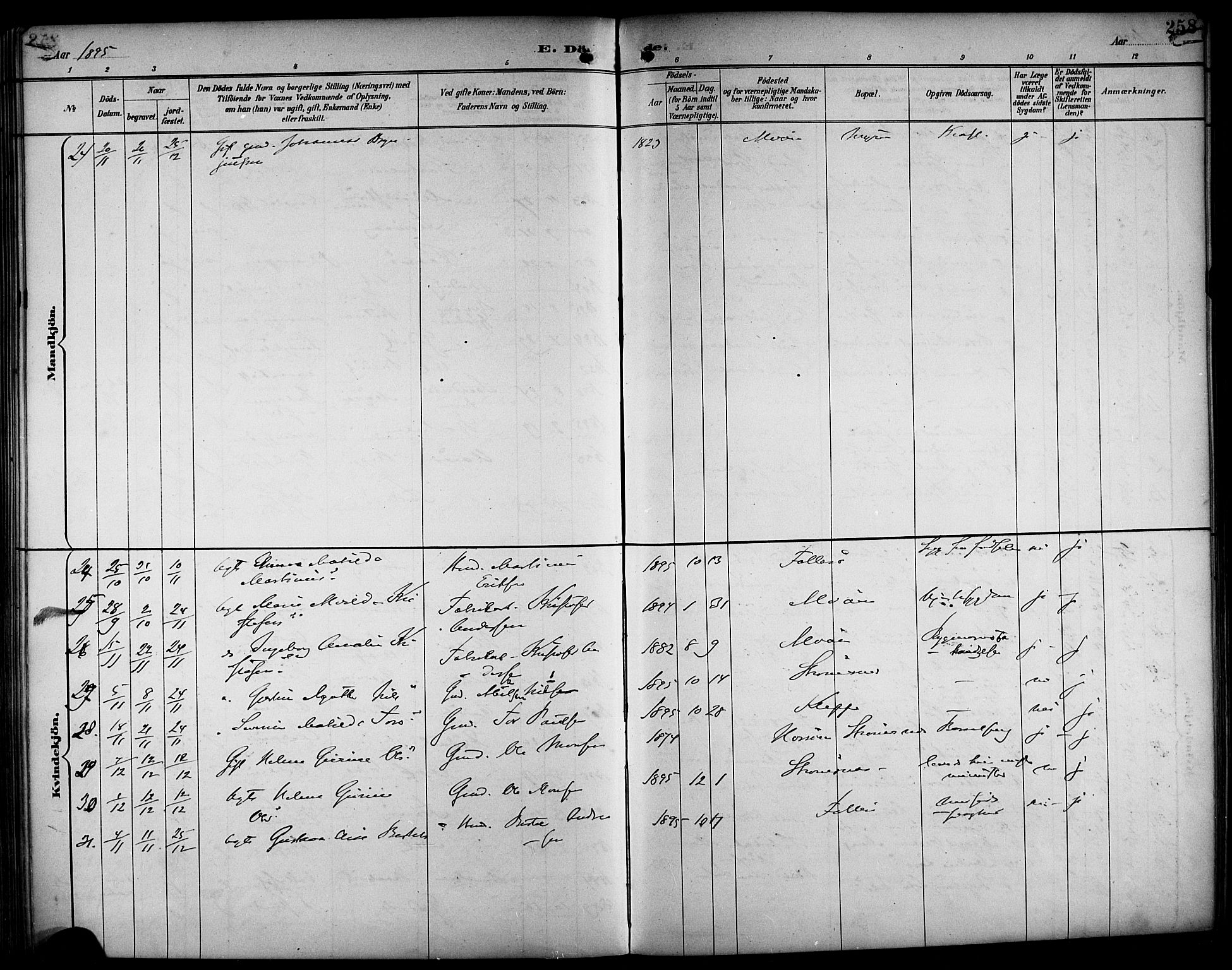 Askøy Sokneprestembete, SAB/A-74101/H/Ha/Haa/Haab/L0002: Parish register (official) no. B 2, 1889-1902, p. 258