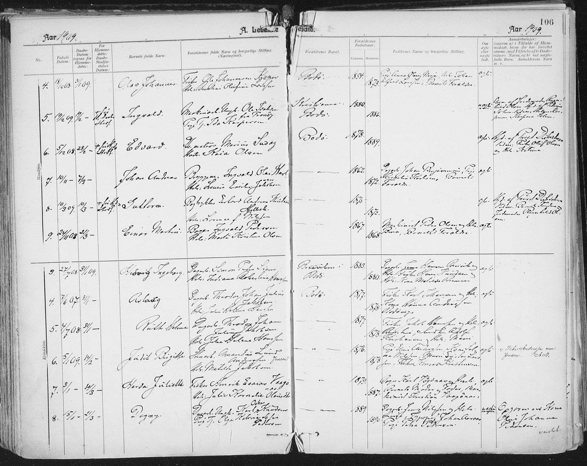 Ministerialprotokoller, klokkerbøker og fødselsregistre - Nordland, AV/SAT-A-1459/801/L0011: Parish register (official) no. 801A11, 1900-1916, p. 106