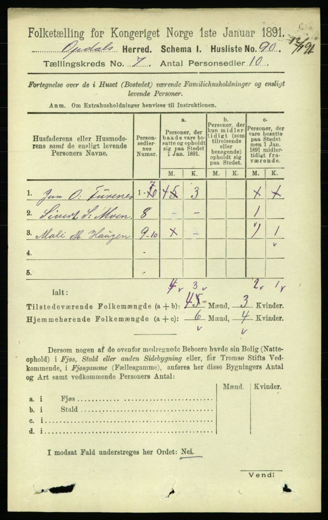 RA, 1891 census for 1634 Oppdal, 1891, p. 3495