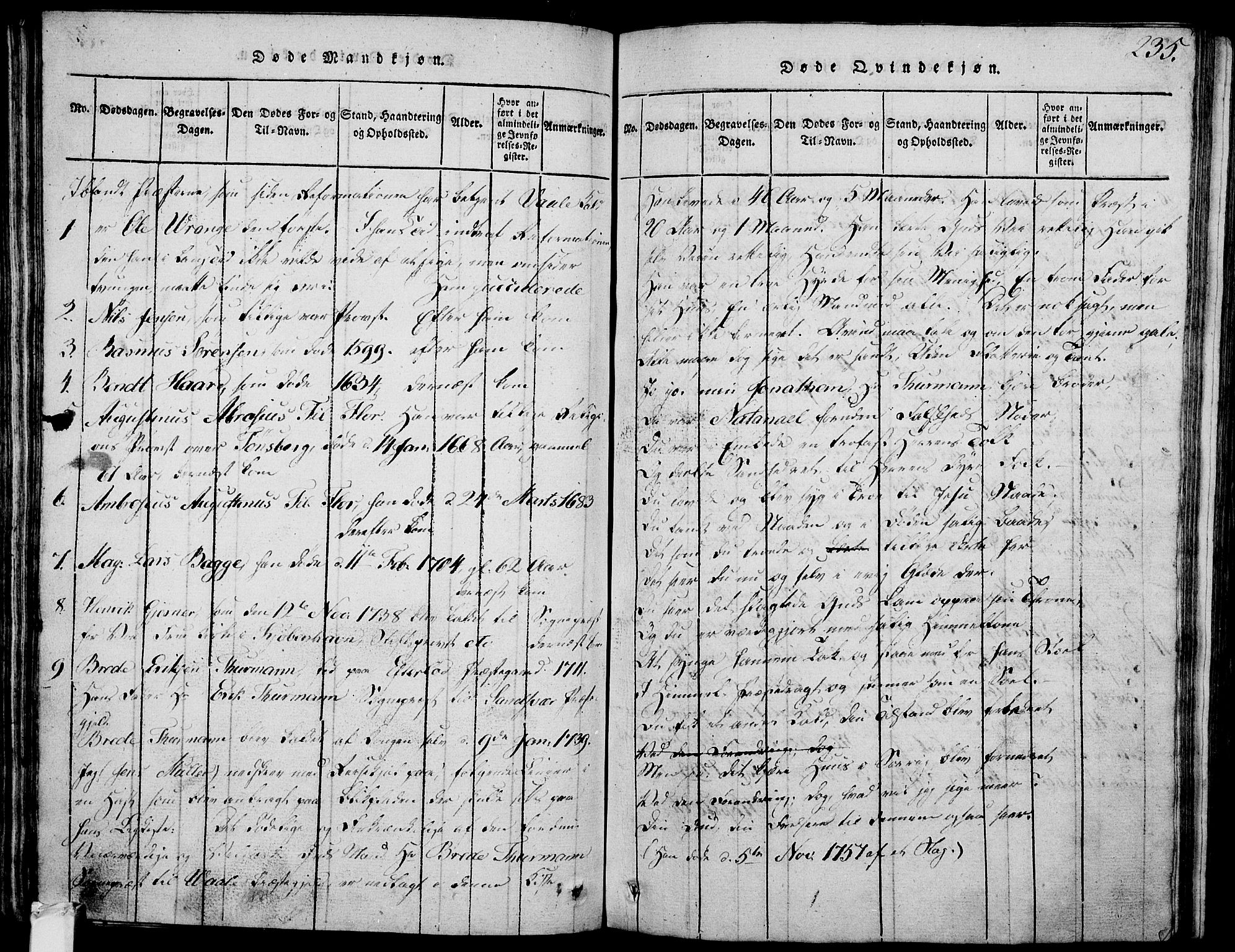 Våle kirkebøker, AV/SAKO-A-334/G/Ga/L0001: Parish register (copy) no. I 1, 1814-1824, p. 234-235