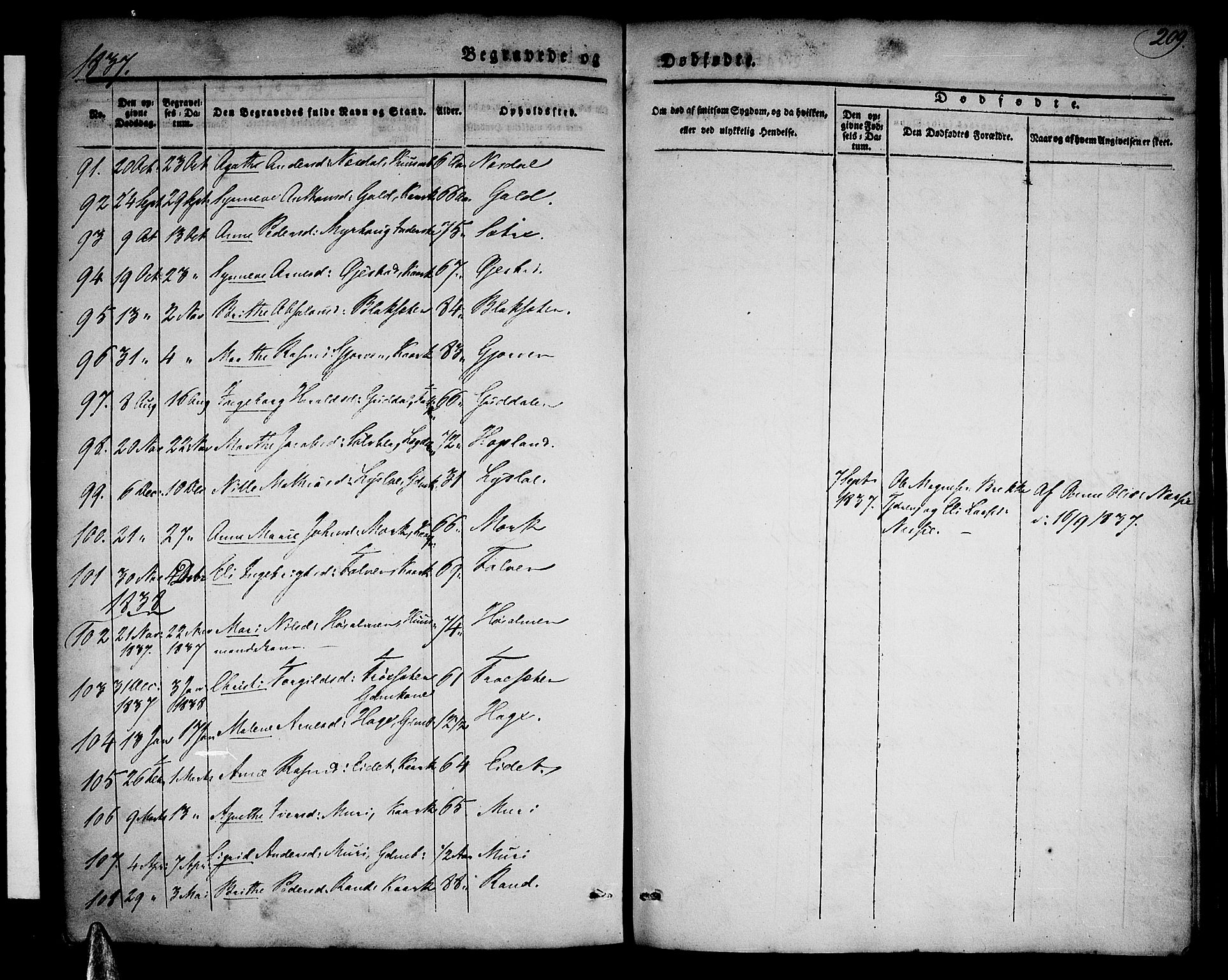 Stryn Sokneprestembete, AV/SAB-A-82501: Parish register (official) no. A 1, 1832-1845, p. 209